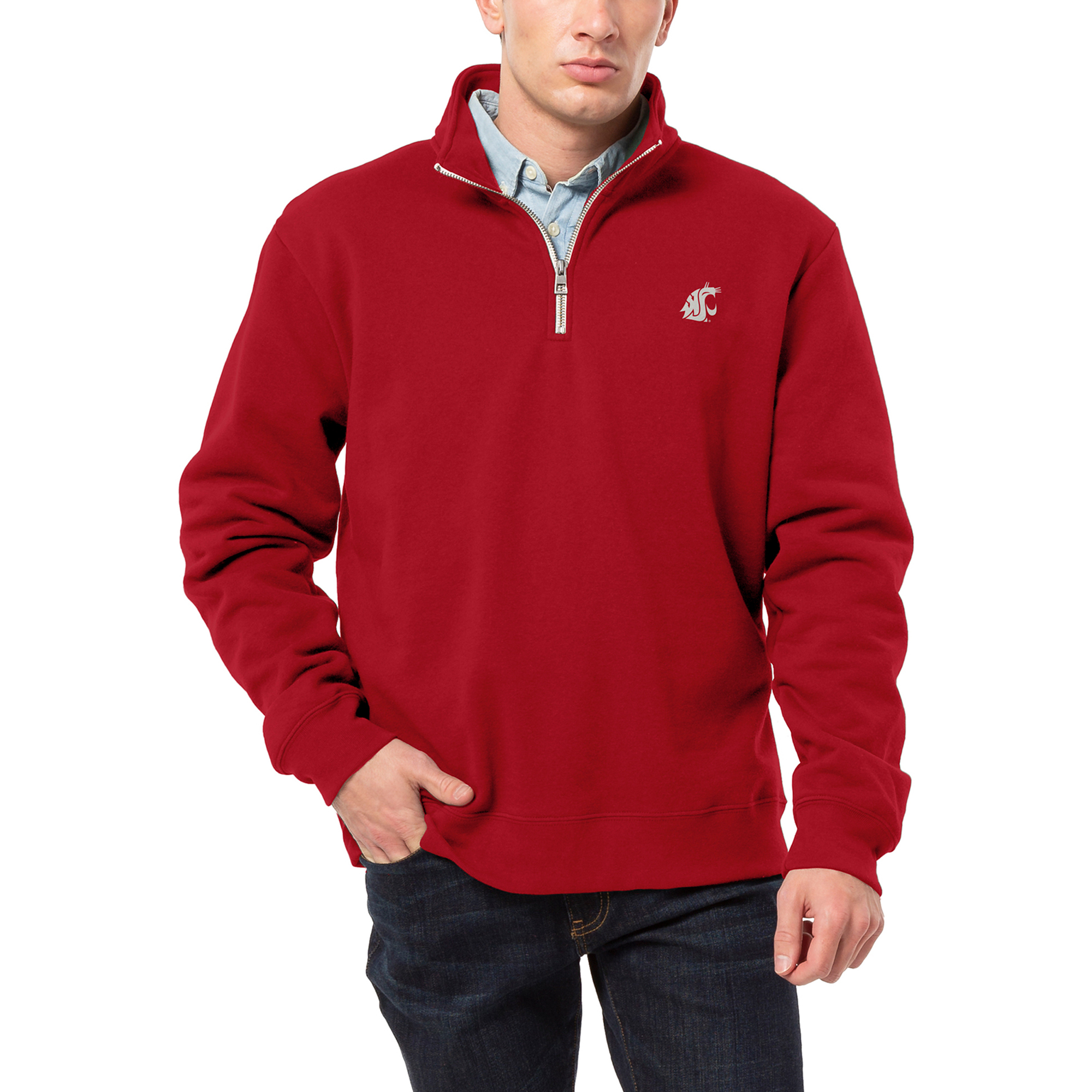 Men’s League Collegiate Wear Crimson Washington State Cougars Essentials 2.0 Fleece Quarter-Zip Jacket