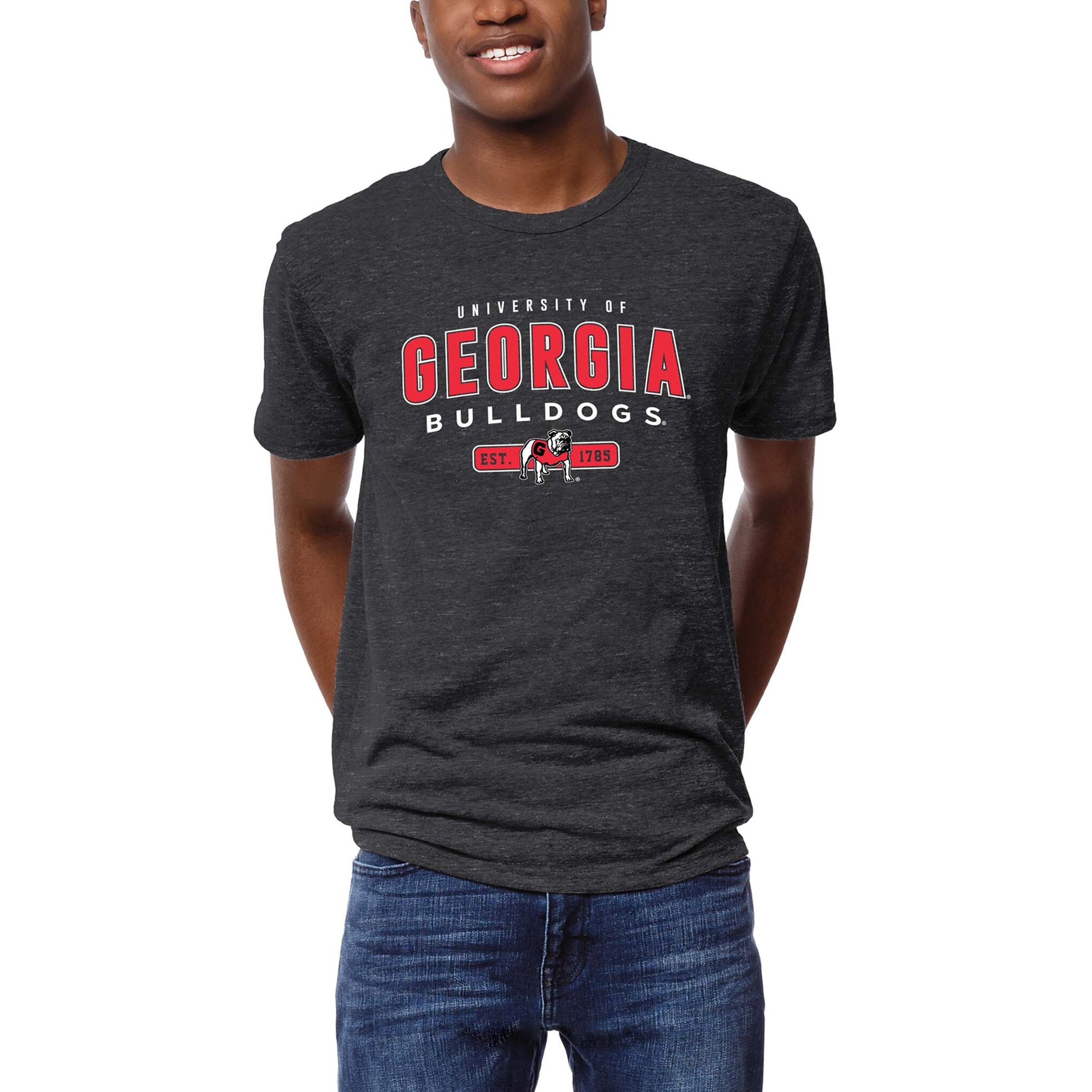 Men's League Collegiate Wear Graphite Georgia Bulldogs Victory Falls Tri-Blend T-Shirt