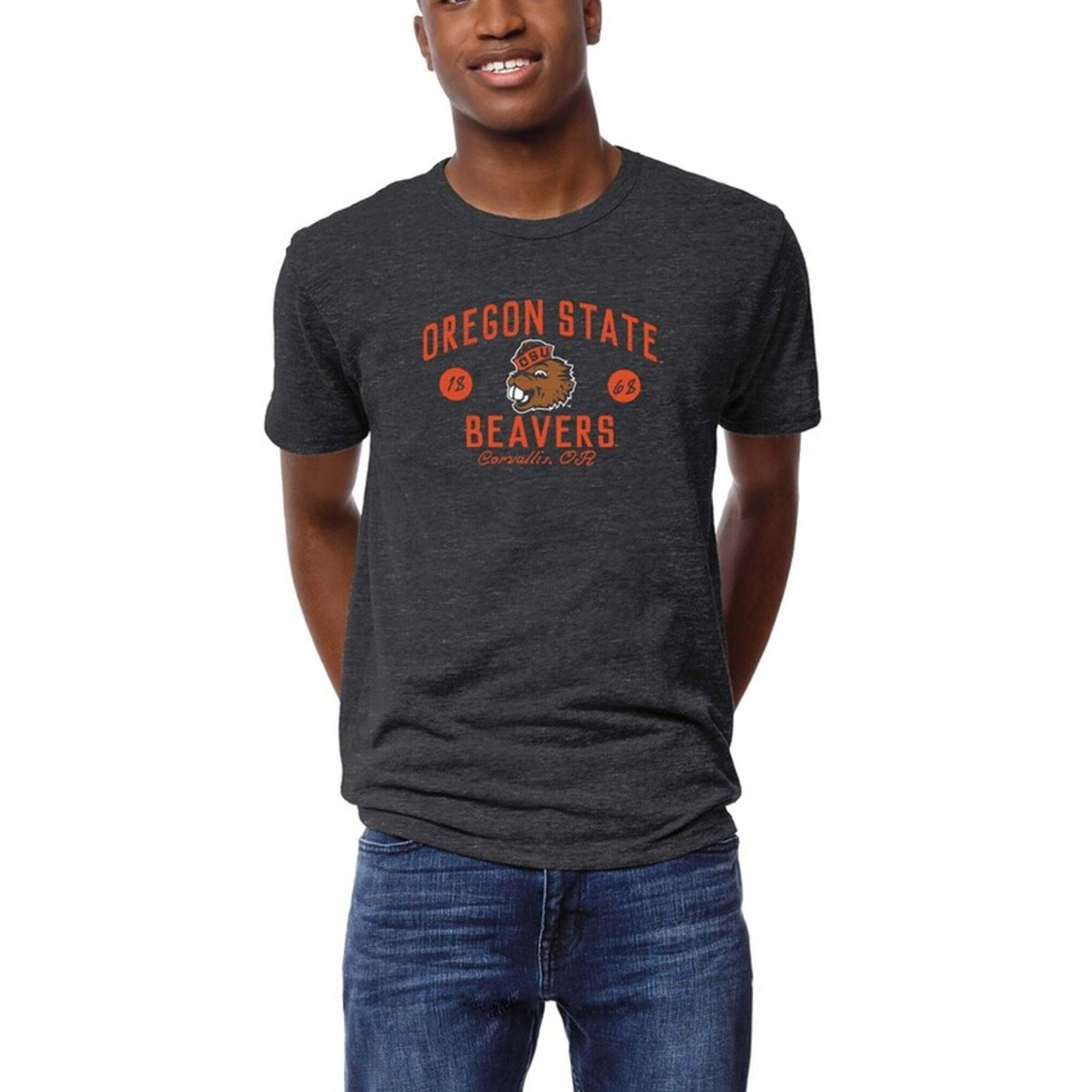 Men’s League Collegiate Wear Graphite Oregon State Beavers Victory Falls Tri-Blend T-Shirt Men’s League Collegiate Wear Graphite Oregon State Beavers Victory Falls Tri-Blend T-Shirt