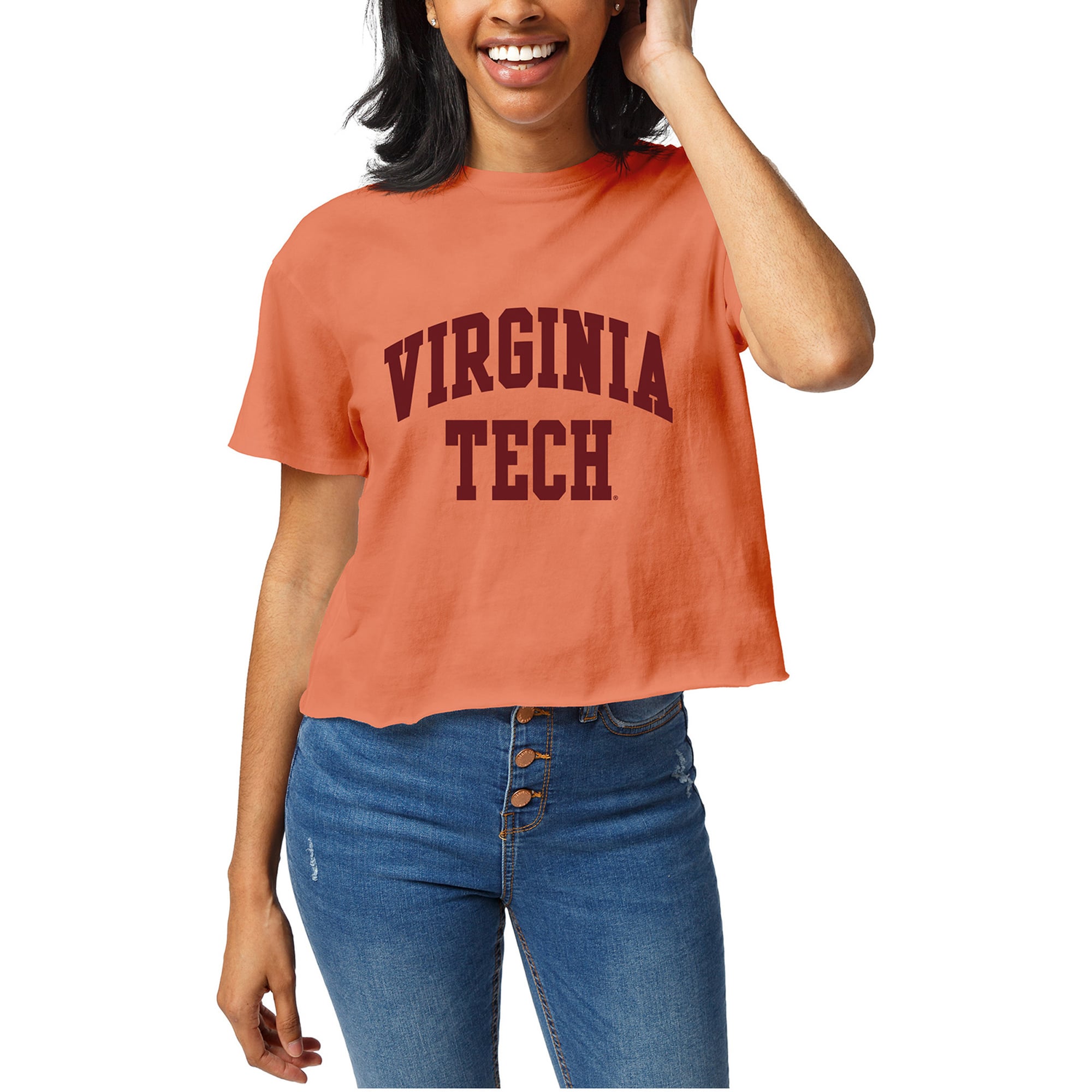 Women's Official League Orange Virginia Tech Hokies Clothesline Cropped T-Shirt