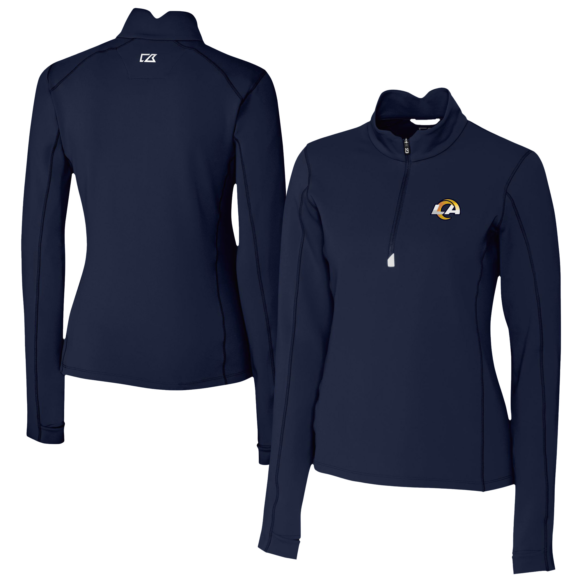 Women's Cutter & Buck Navy Los Angeles Rams Traverse Stretch Quarter-Zip Pullover Top