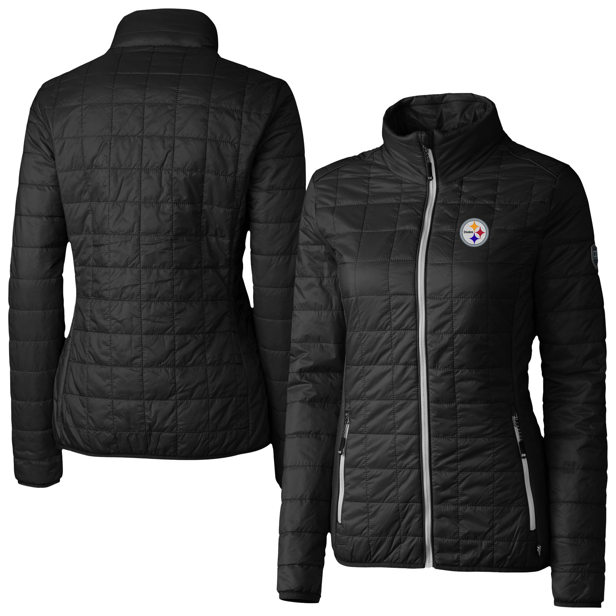 Women's Cutter & Buck Black Pittsburgh Steelers Rainier PrimaLoft Eco Insulated Full-Zip Puffer Jacket
