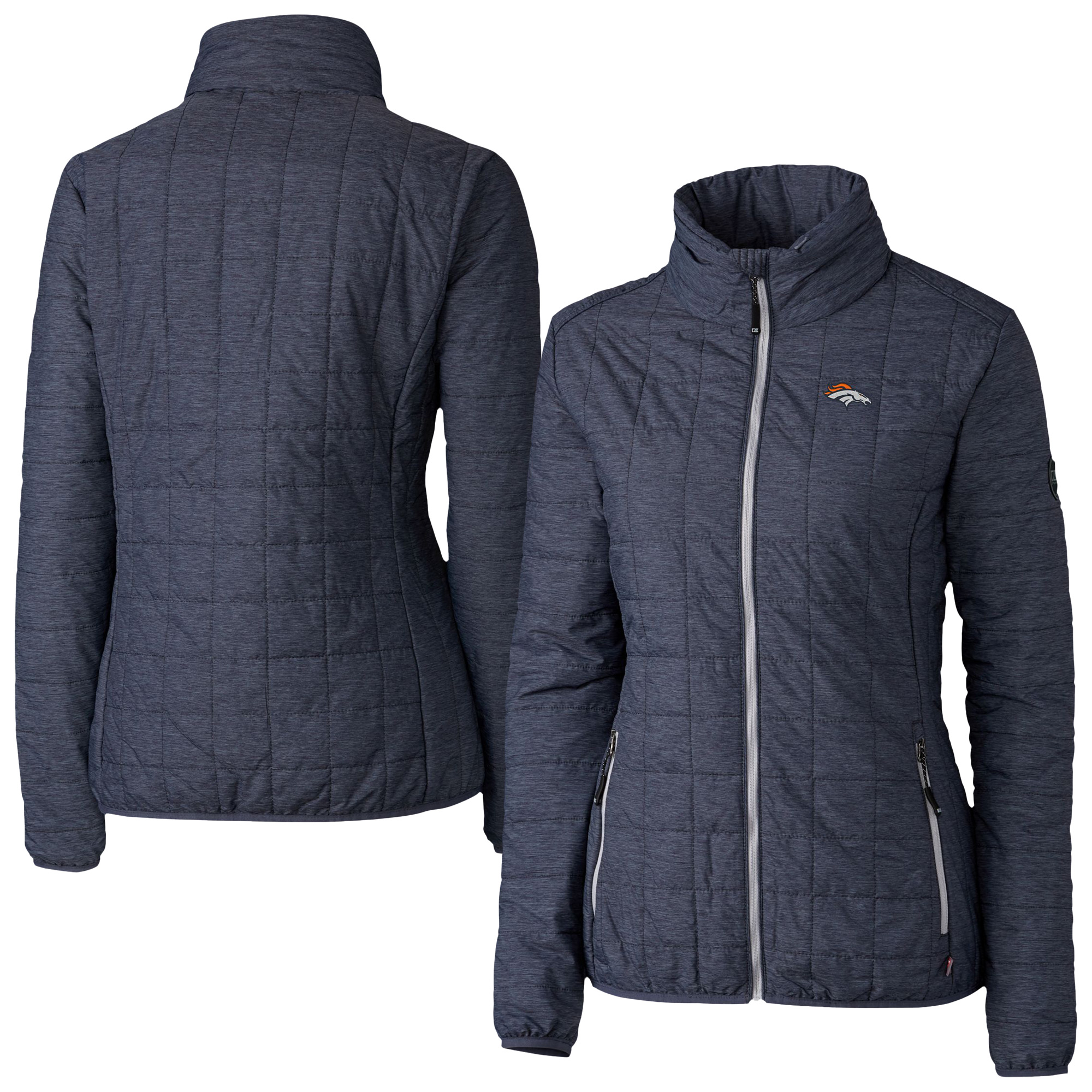 Women's Cutter & Buck Navy Denver Broncos Rainier PrimaLoft Eco Insulated Full-Zip Puffer Jacket