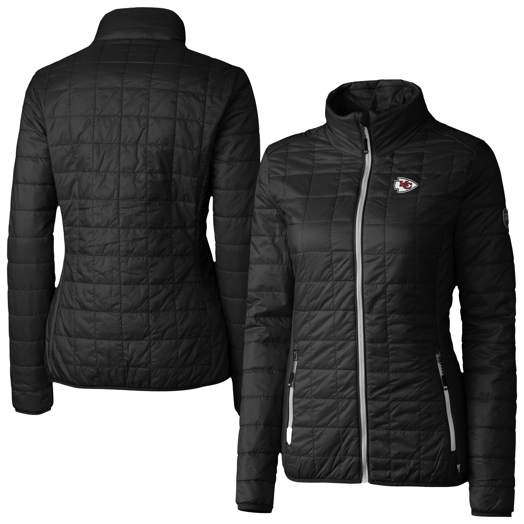 Women's Cutter & Buck Black Kansas City Chiefs Rainier PrimaLoft Eco Insulated Full-Zip Puffer Jacket