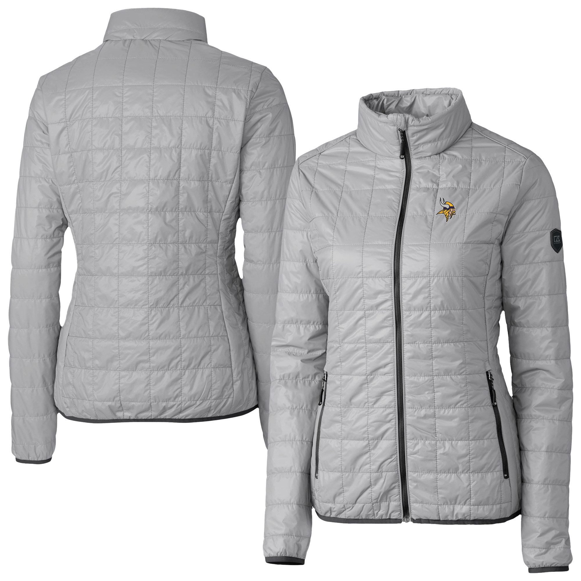 Women's Cutter & Buck Gray Minnesota Vikings Rainier PrimaLoft Eco Insulated Full-Zip Puffer Jacket