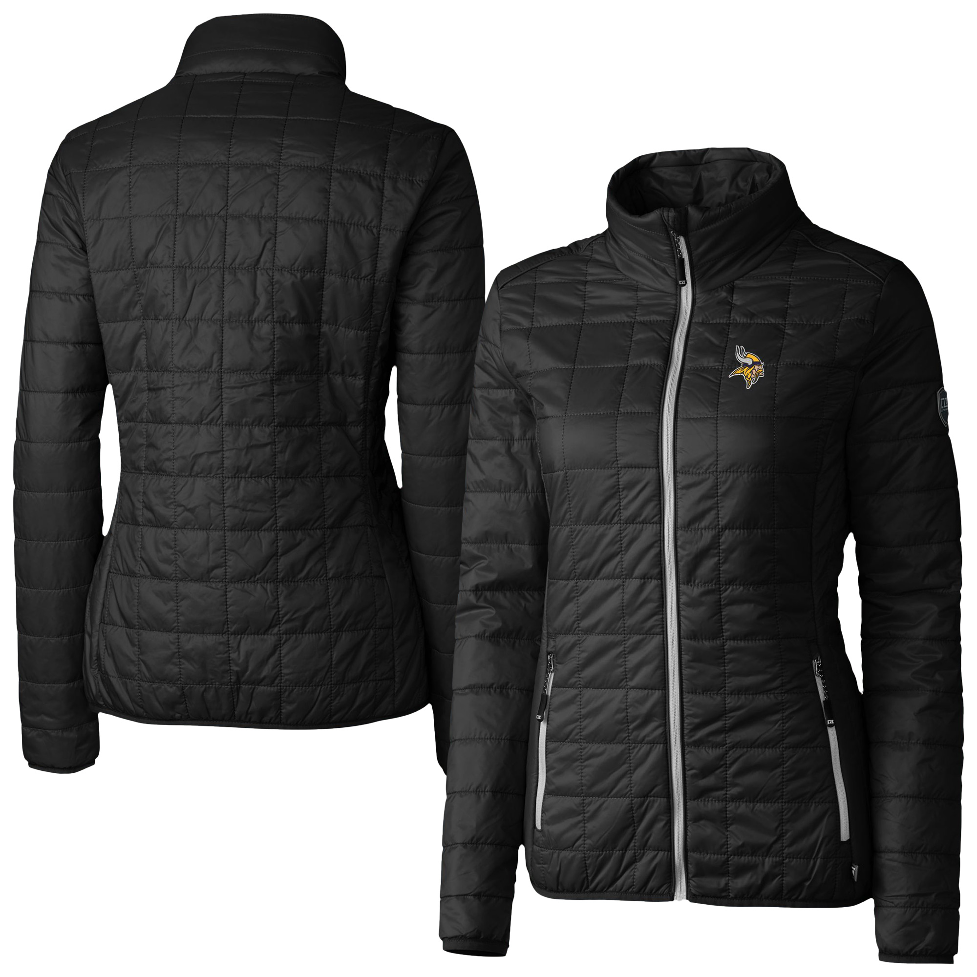 Women's Cutter & Buck Black Minnesota Vikings Rainier PrimaLoft Eco Insulated Full-Zip Puffer Jacket