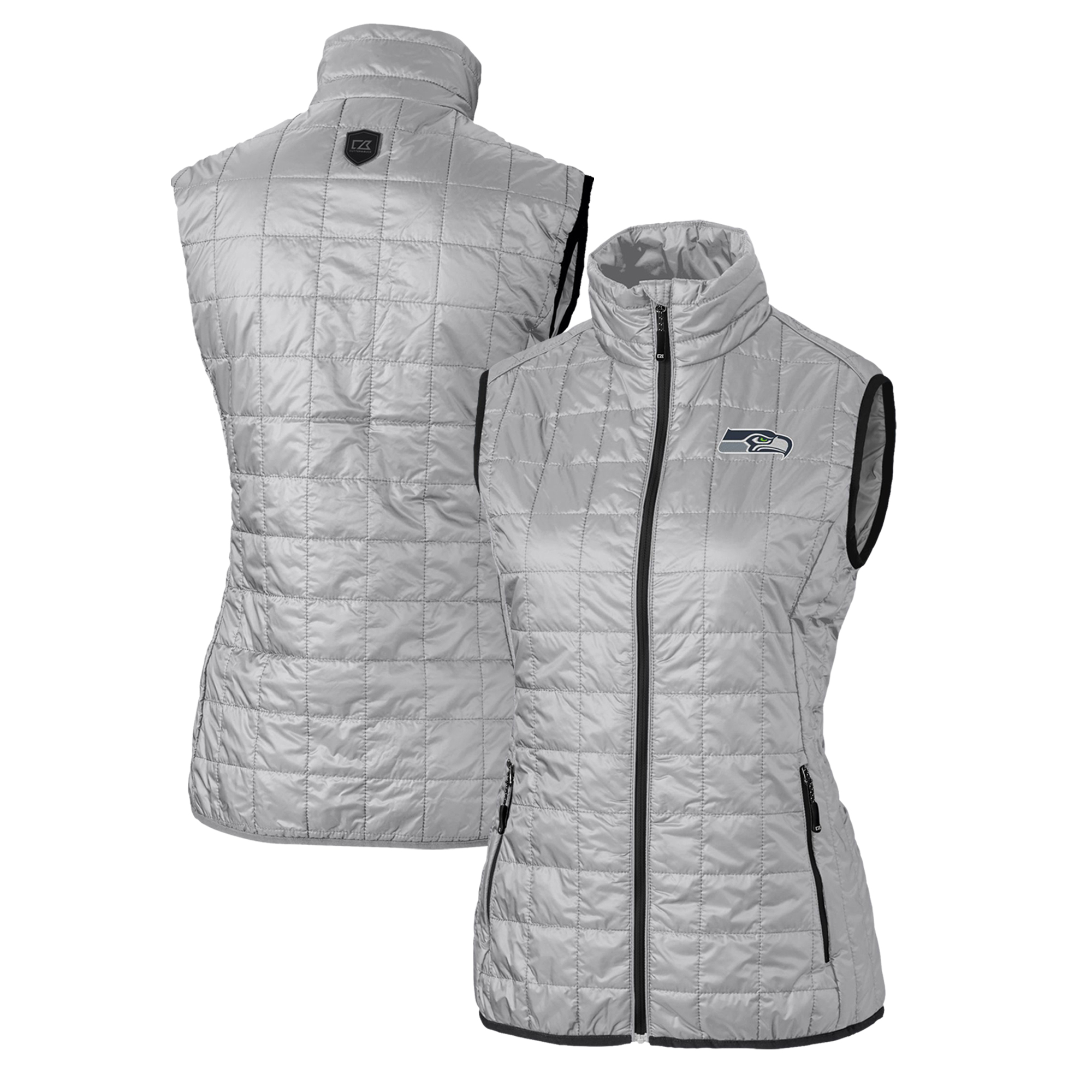 Women's Cutter & Buck Gray Seattle Seahawks Rainier PrimaLoft Eco Insulated Full-Zip Puffer Vest