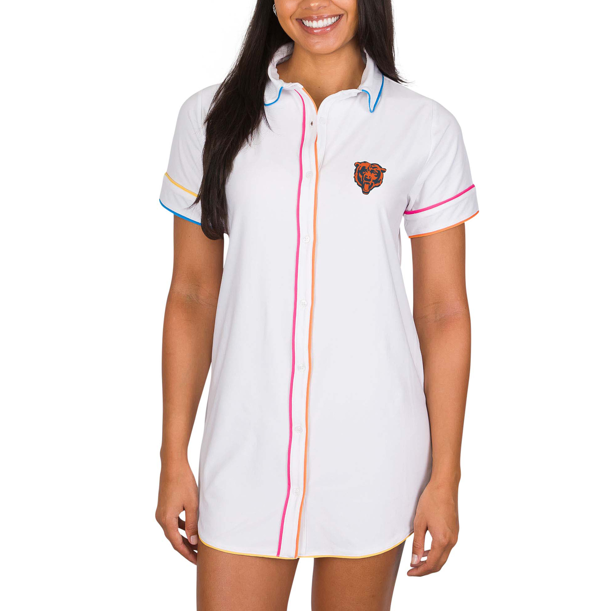 Women's Concepts Sport White Chicago Bears Flutter Knit Button-Up Nightshirt