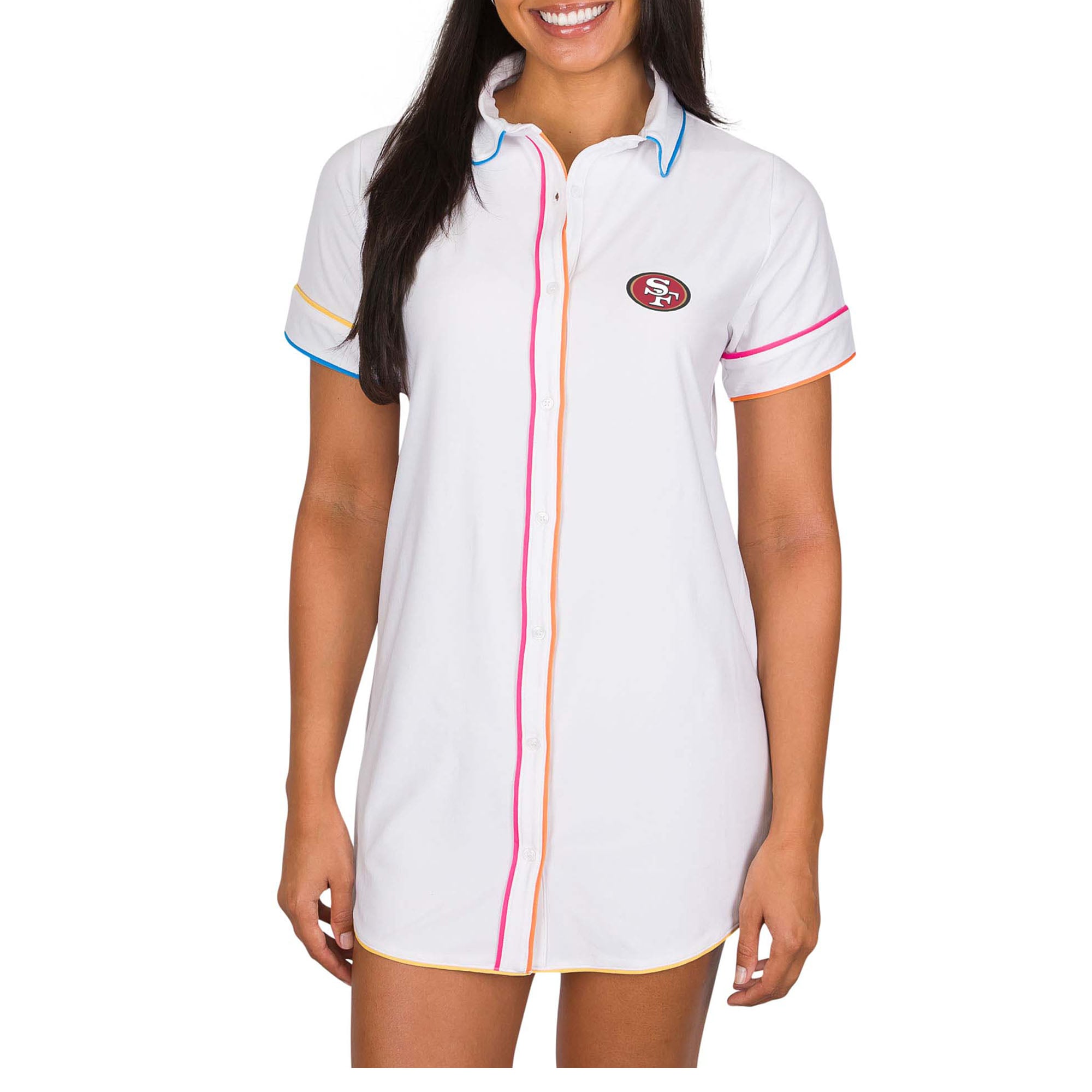 Women's Concepts Sport White San Francisco 49ers Flutter Knit Button-Up Nightshirt
