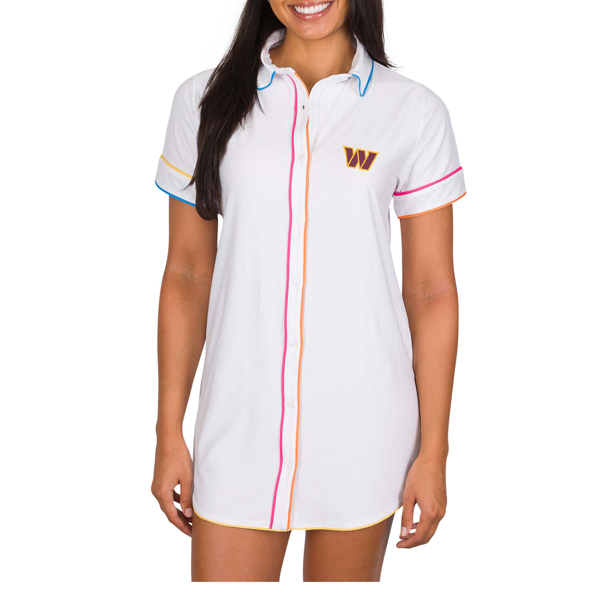Women's Concepts Sport White Washington Commanders Flutter Knit Button-Up Nightshirt