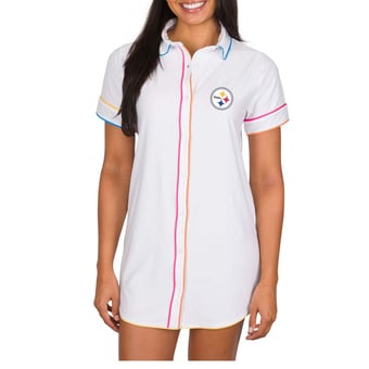 Women's Concepts Sport White Pittsburgh Steelers Flutter Knit Button-Up Nightshirt