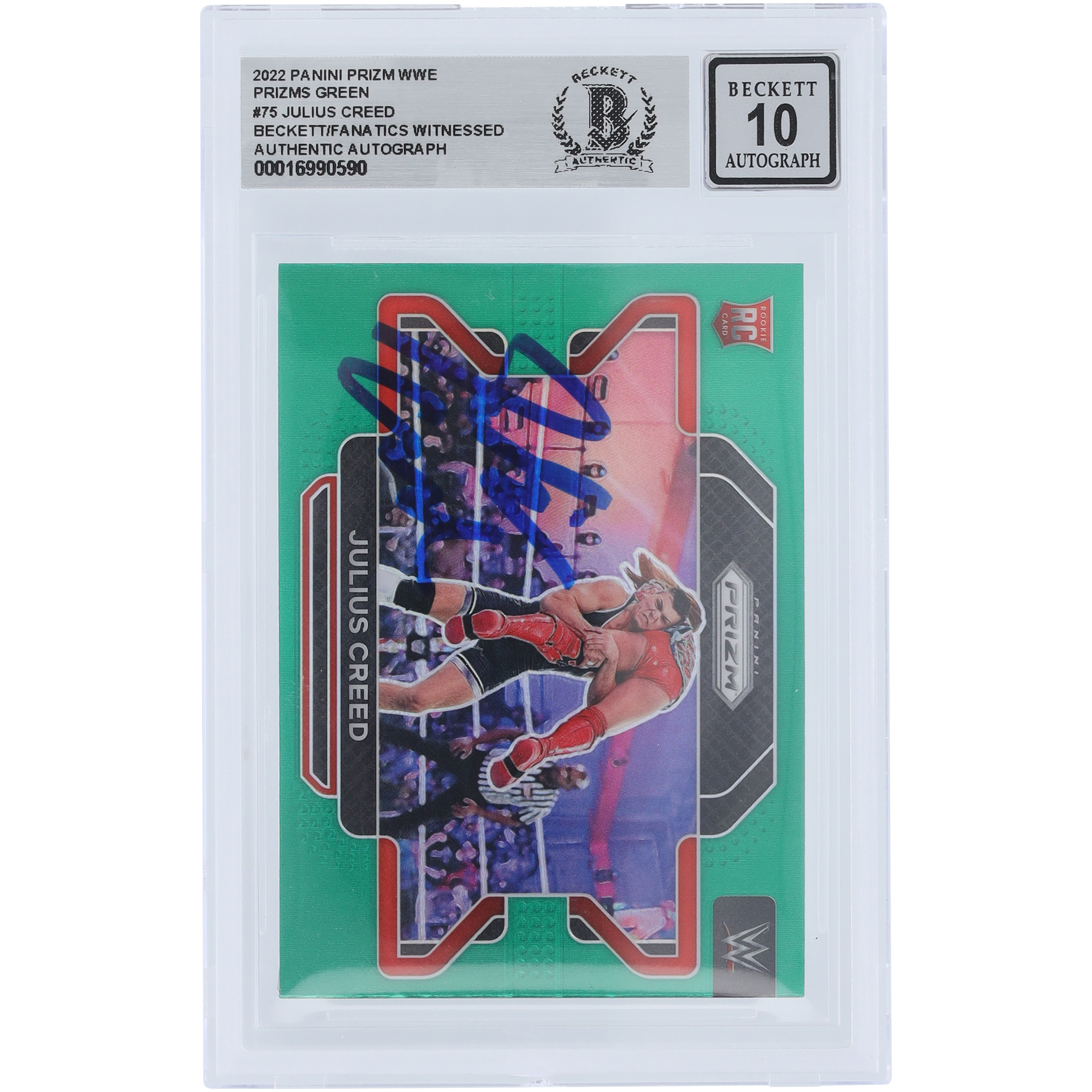 Julius Creed WWE Autographed 2022 Panini Prizm Green Prizm #75 Beckett Fanatics Witnessed Authenticated 10 Rookie Card Julius Creed WWE Autographed 2022 Panini Prizm Green Prizm #75 Beckett Fanatics Witnessed Authenticated 10 Rookie Card