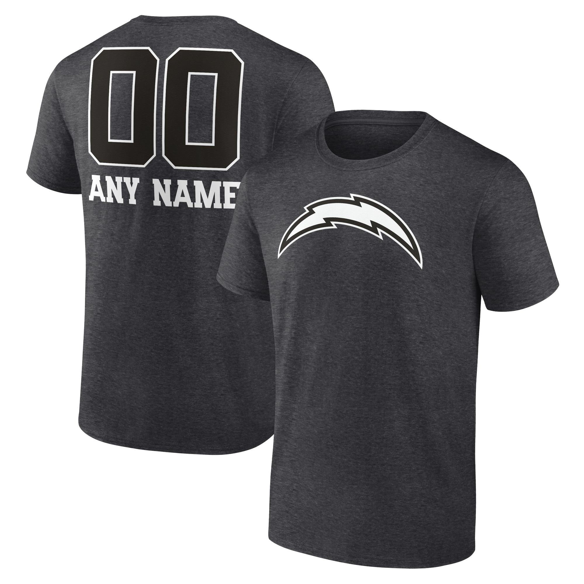 Men's Charcoal Los Angeles Chargers Personalized Name & Number Monochrome T-Shirt