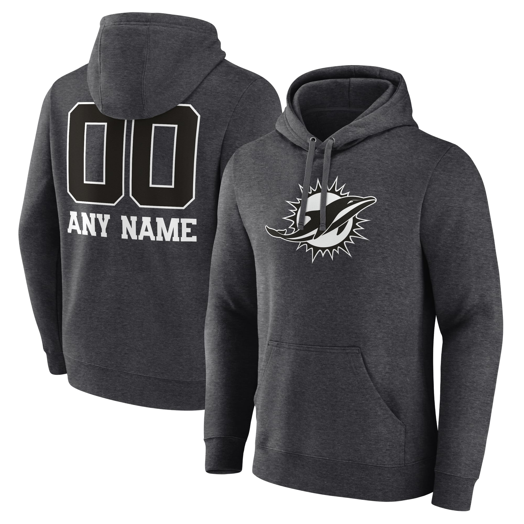 Men’s Charcoal Miami Dolphins Personalized Name & Number Monochrome Pullover Hoodie Men’s Charcoal Miami Dolphins Personalized Name & Number Monochrome Pullover Hoodie