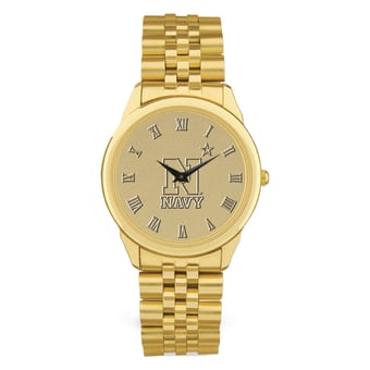 Men's Gold Navy Midshipmen Medallion Rolled Link Bracelet Wristwatch