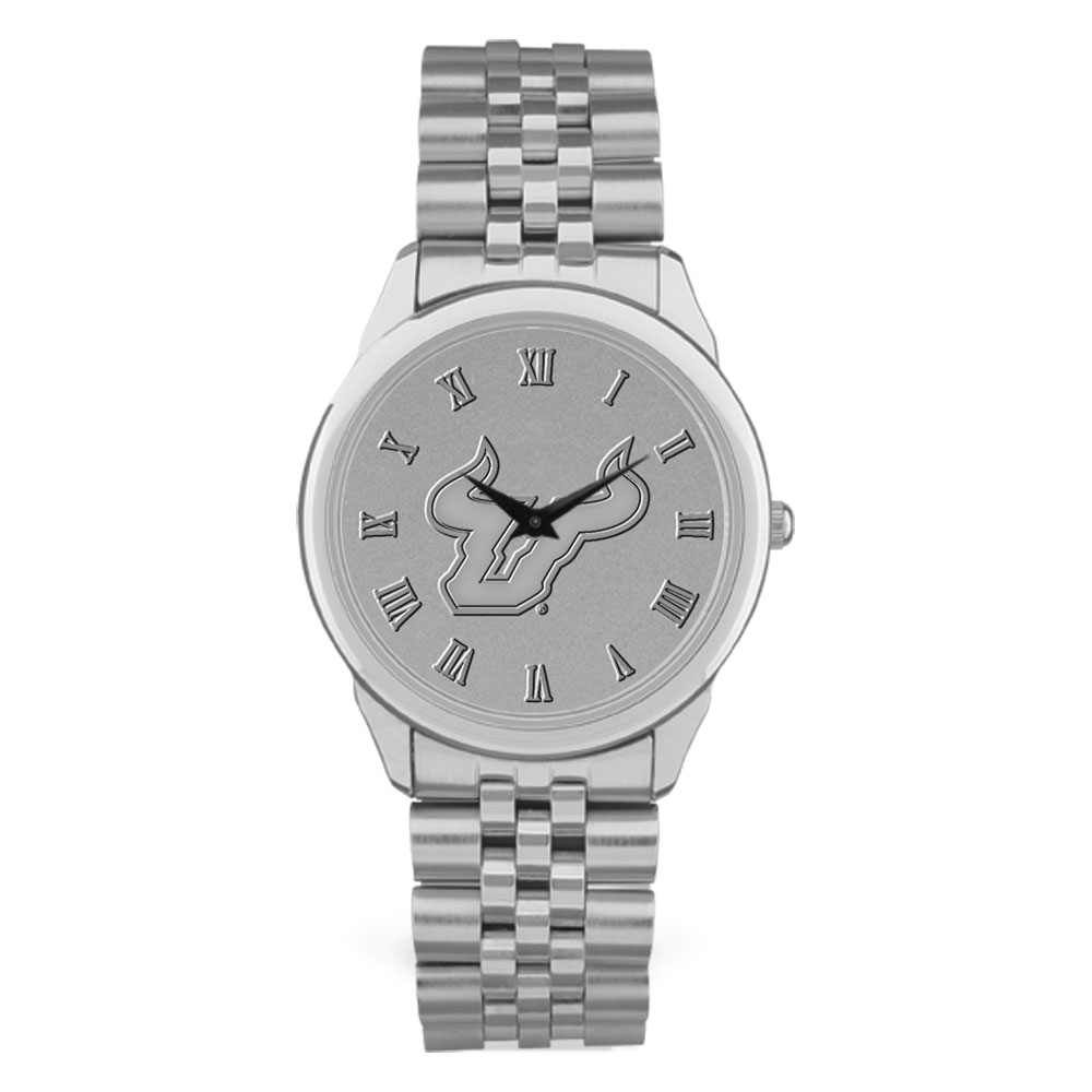 Men's Silver South Florida Bulls Medallion Rolled Link Bracelet Wristwatch