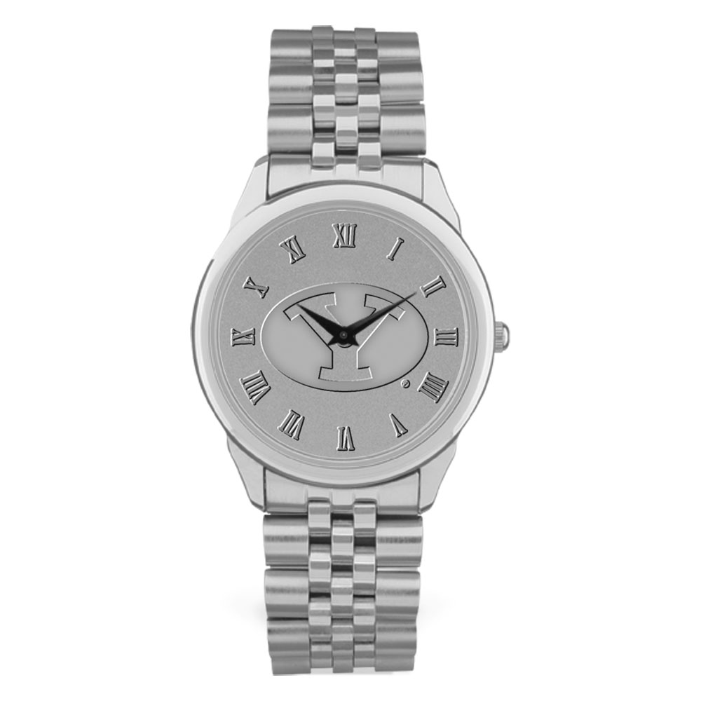Men's Silver BYU Cougars Medallion Rolled Link Bracelet Wristwatch