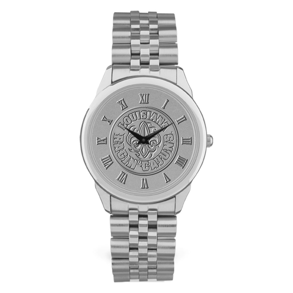 Men's Silver Louisiana Ragin' Cajuns Medallion Rolled Link Bracelet Wristwatch