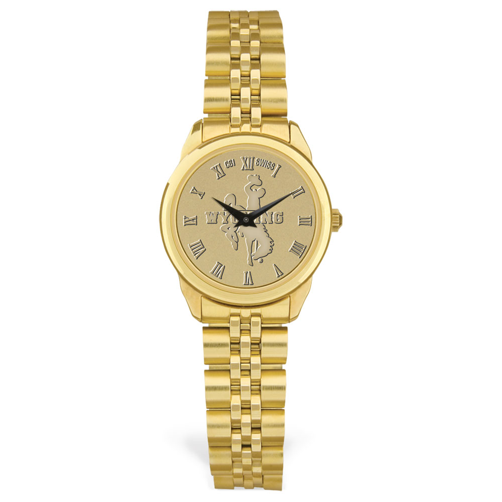 Women's Jardine Wyoming Cowboys Gold Medallion Rolled Link Bracelet Wristwatch