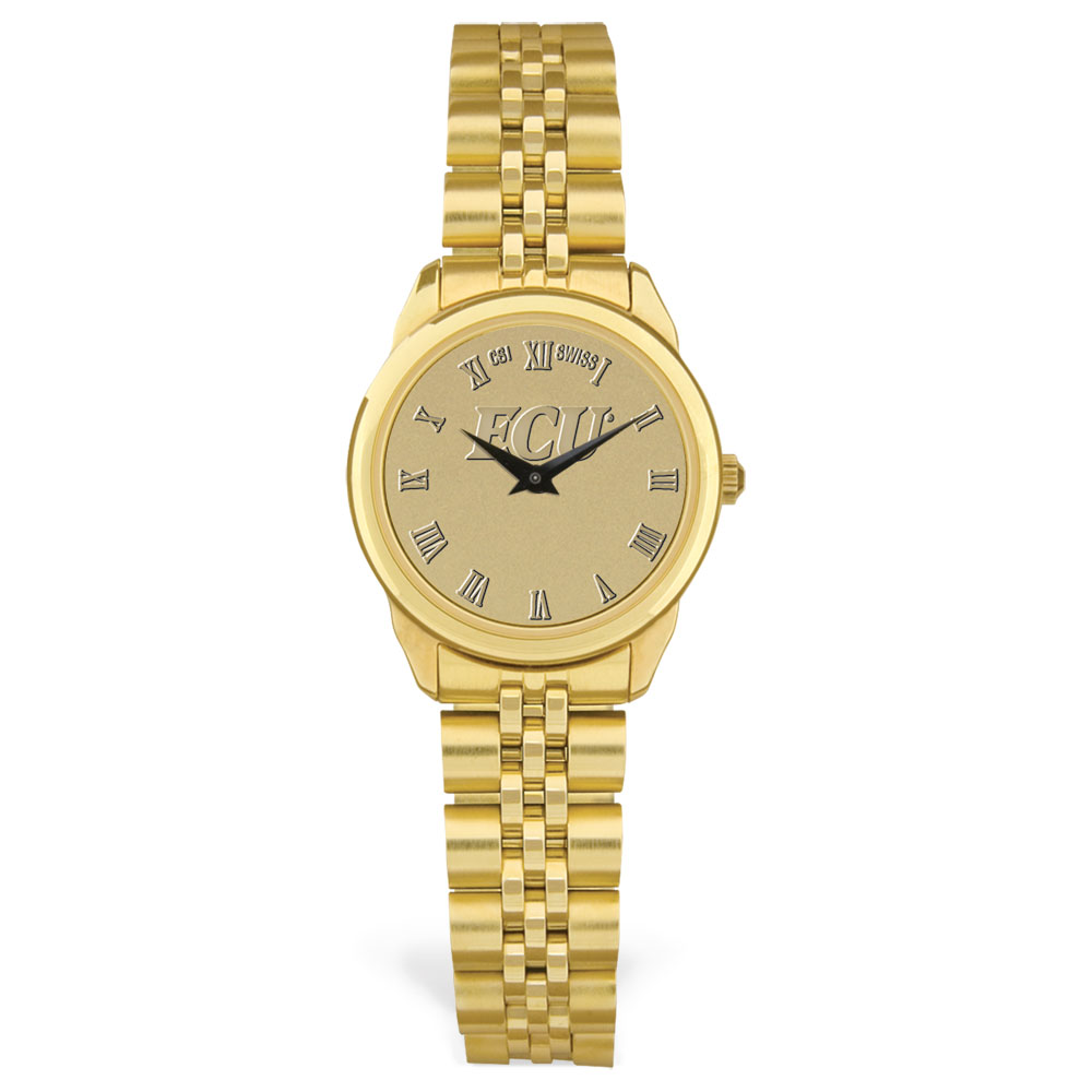 Women's Jardine ECU Pirates Gold Medallion Rolled Link Bracelet Wristwatch