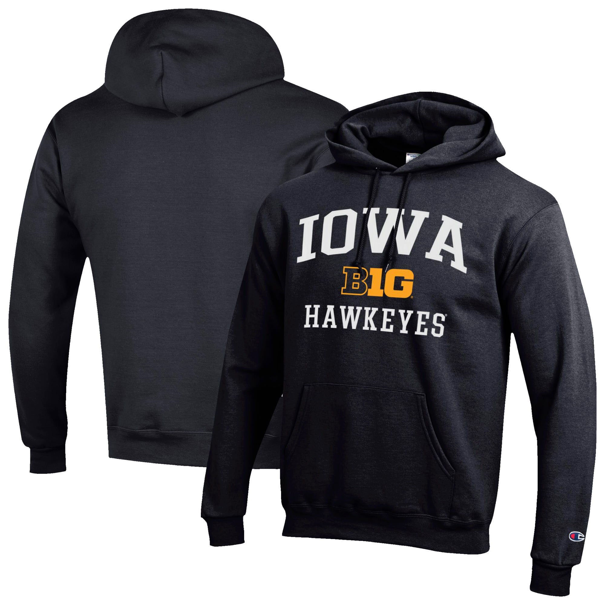 Men's Champion Black Iowa Hawkeyes Big 10 Powerblend Pullover Hoodie