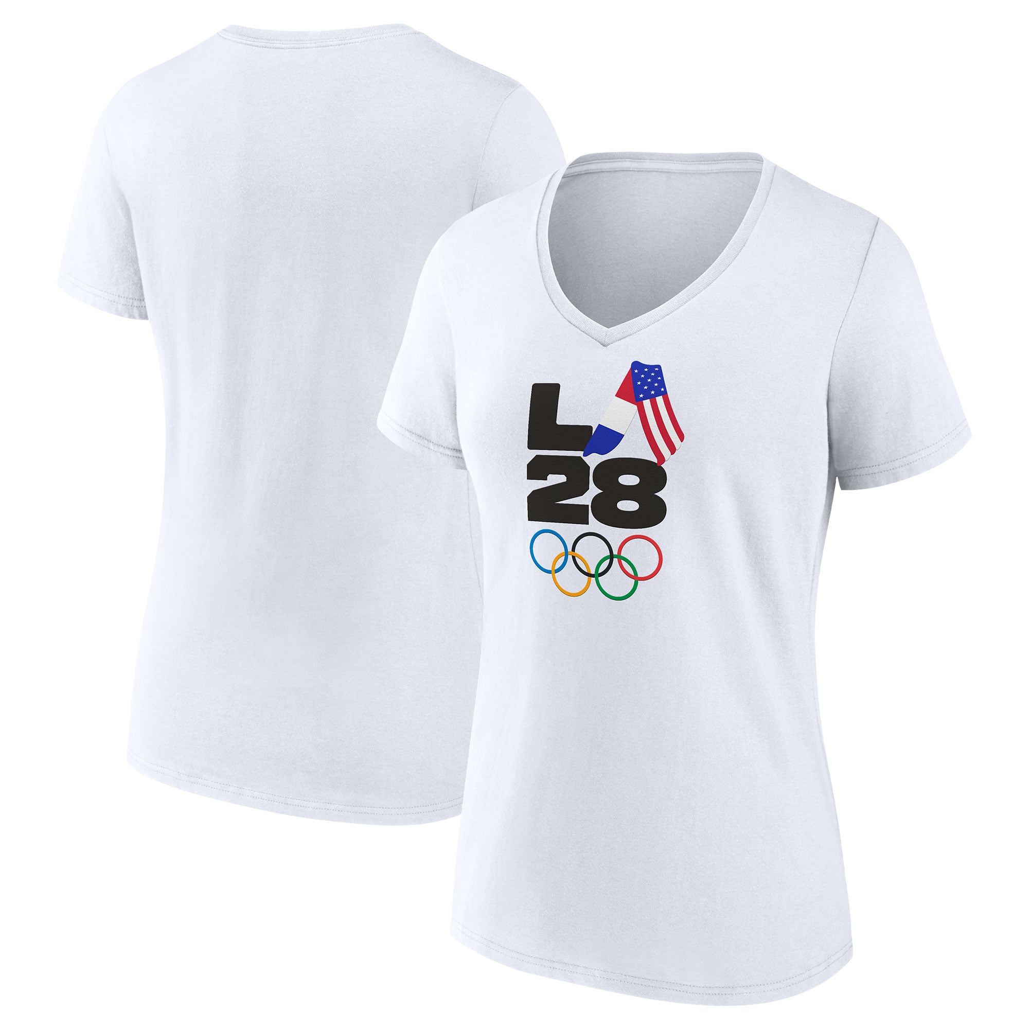 Women's White LA 2028 Summer Olympics Handover V-Neck T-Shirt