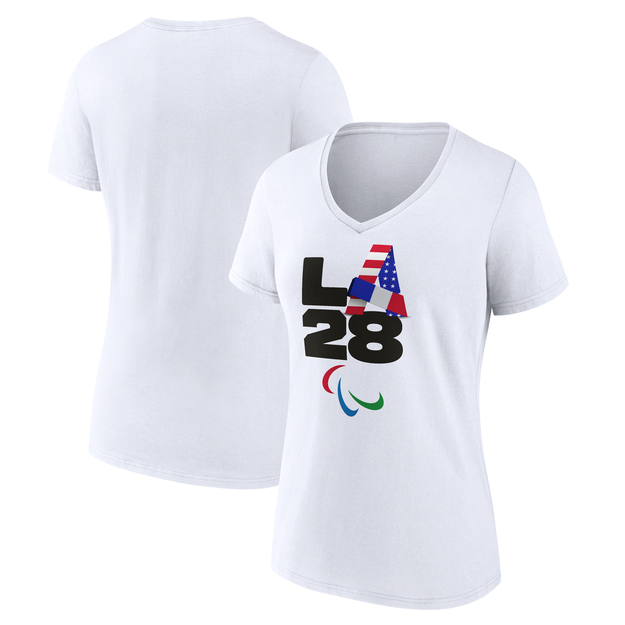 Women's White LA 2028 Summer Paralympics Handover V-Neck T-Shirt