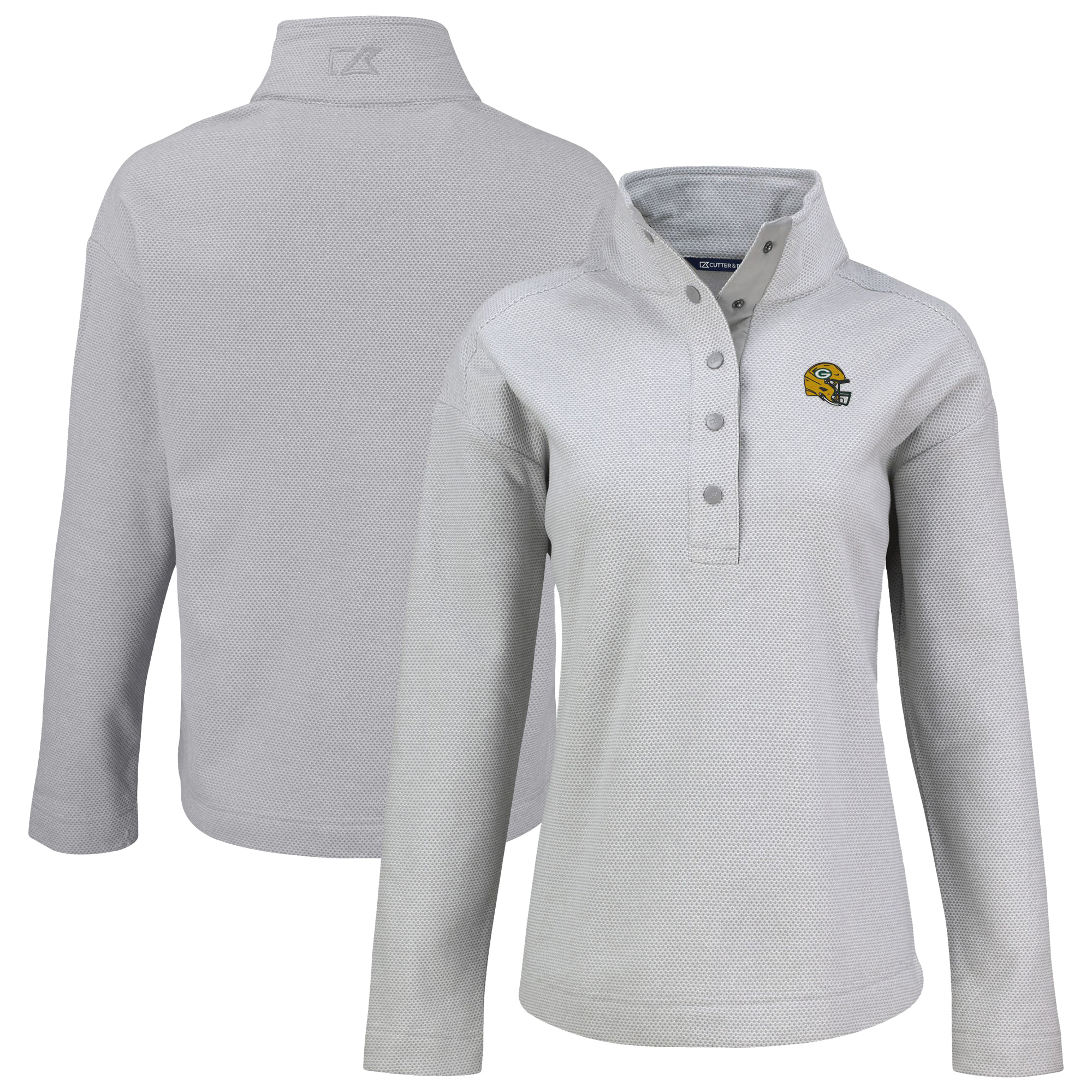Women's Cutter & Buck Gray Green Bay Packers Hunts Point Eco Half-Snap Sweatshirt