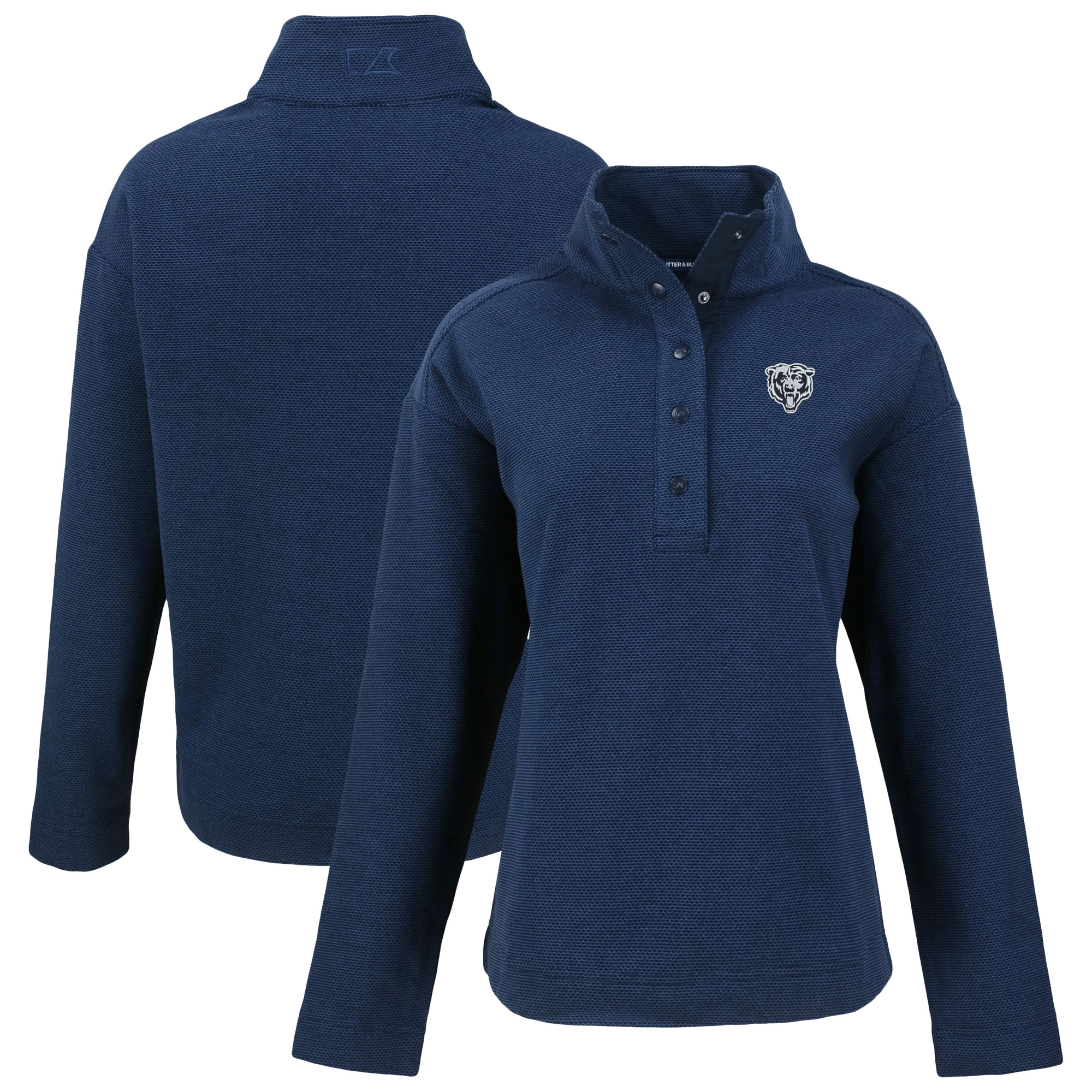 Women's Cutter & Buck Navy Chicago Bears Hunts Point Eco Half-Snap Sweatshirt