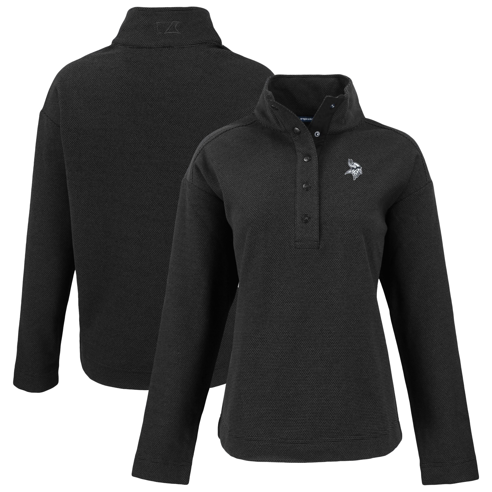Women's Cutter & Buck Black Minnesota Vikings Hunts Point Eco Half-Snap Sweatshirt