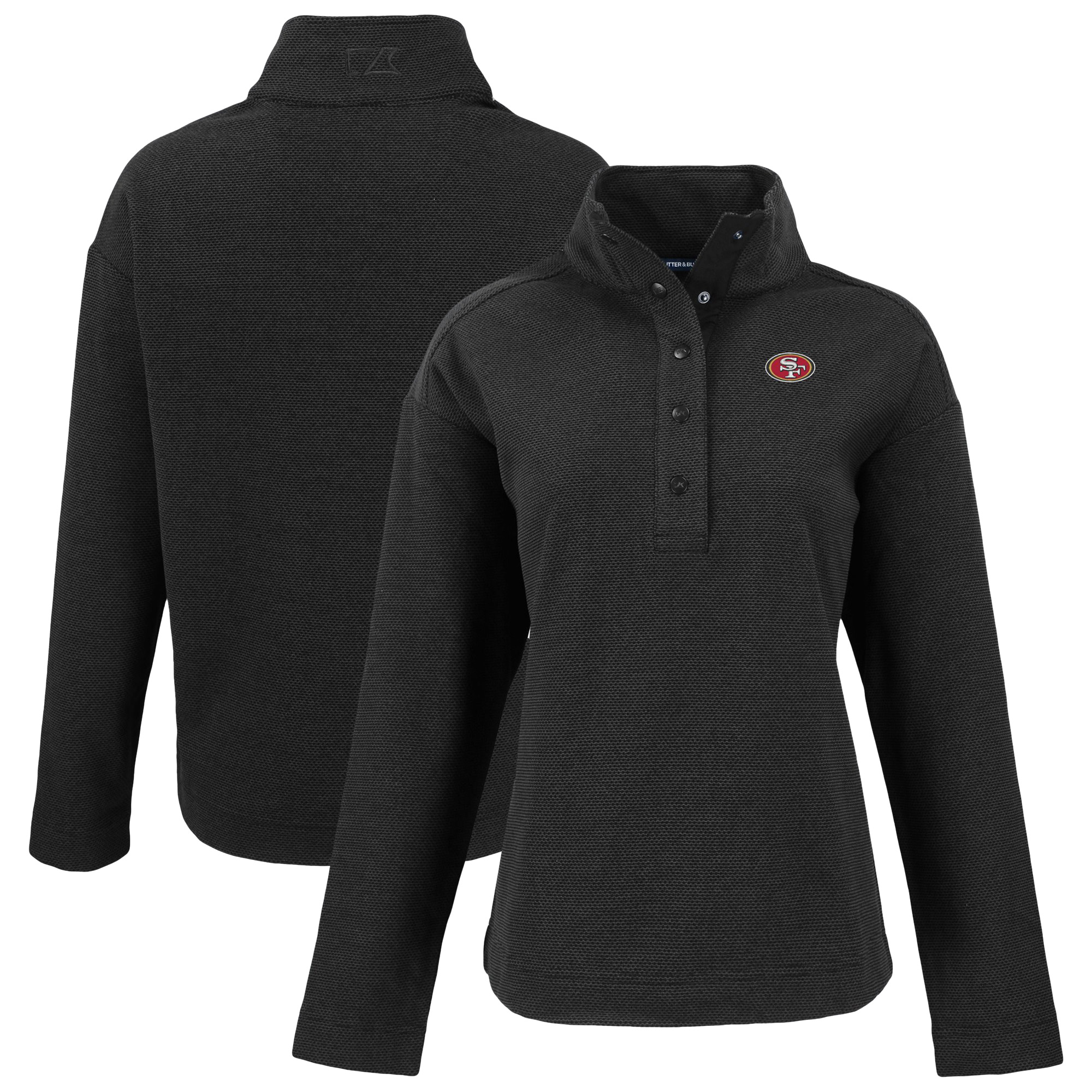 Women's Cutter & Buck Black San Francisco 49ers Hunts Point Eco Half-Snap Sweatshirt