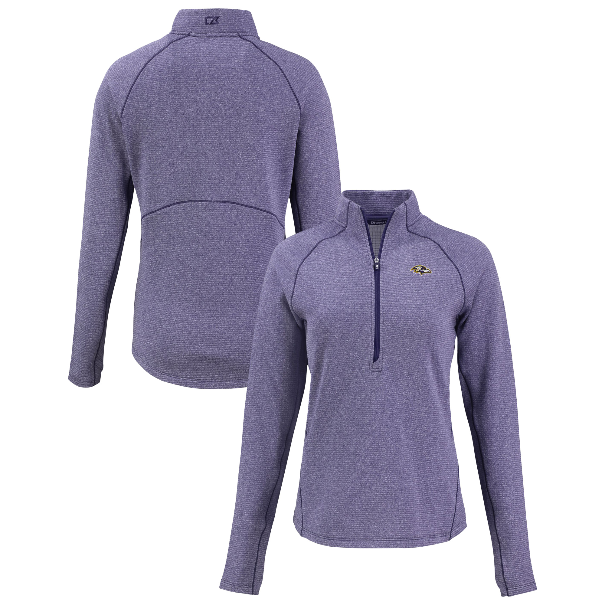 Women's Cutter & Buck Heather Purple Baltimore Ravens Peshastin Eco Fleece Recycled Tri-Blend Raglan Half-Zip Jacket