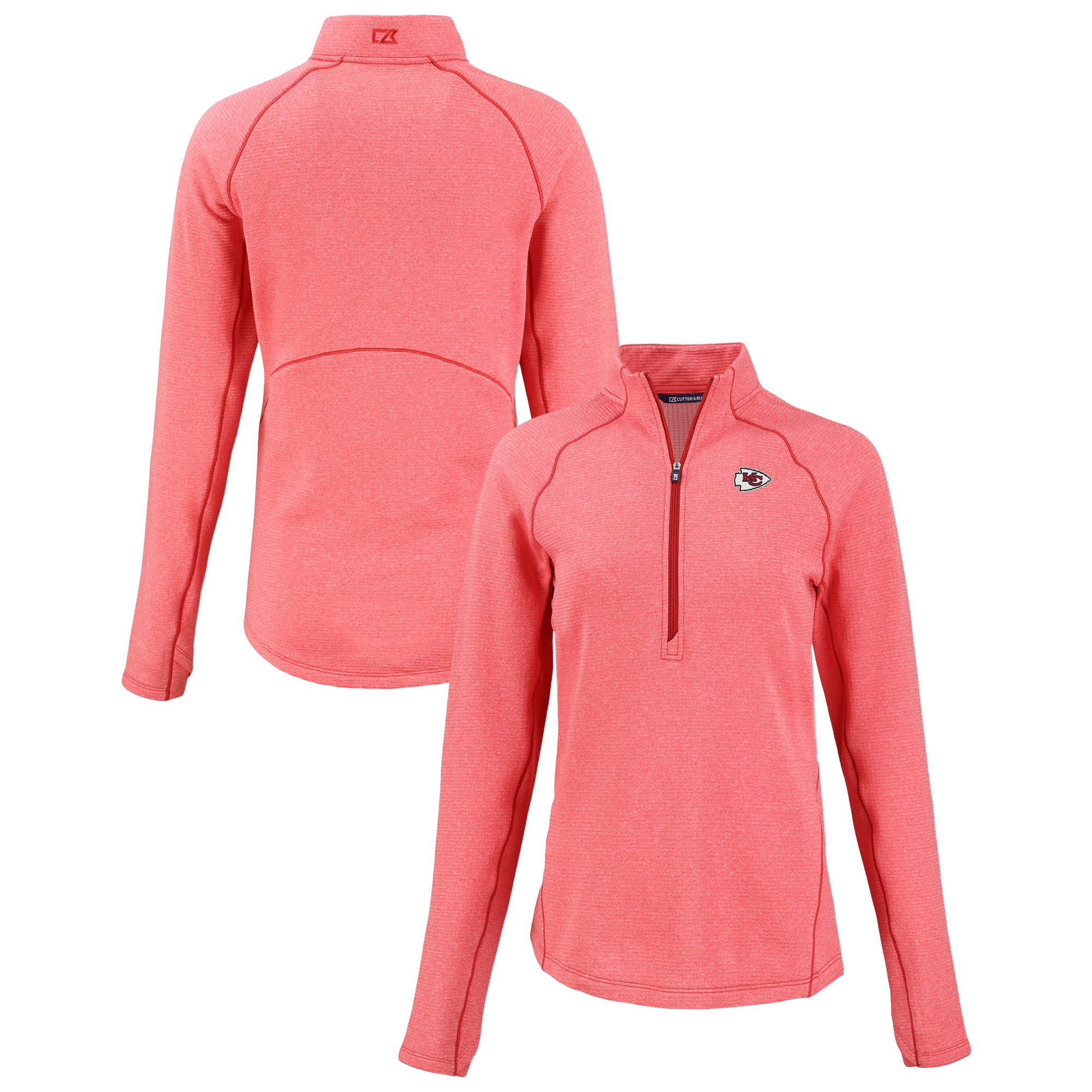 Women's Cutter & Buck Heather Red Kansas City Chiefs Peshastin Eco Fleece Recycled Tri-Blend Raglan Half-Zip Jacket