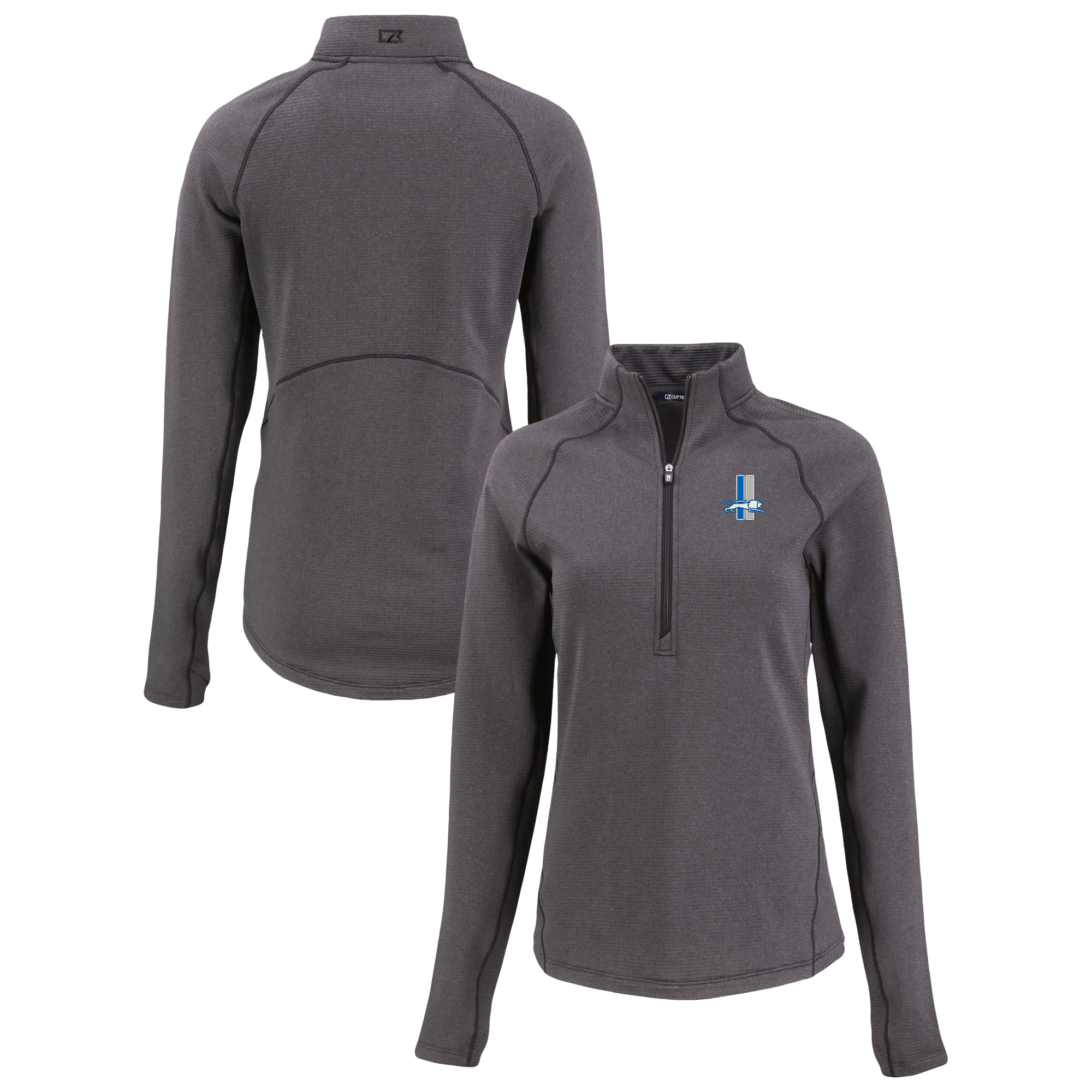 Women's Cutter & Buck Heather Black Detroit Lions Peshastin Eco Fleece Recycled Tri-Blend Raglan Half-Zip Jacket