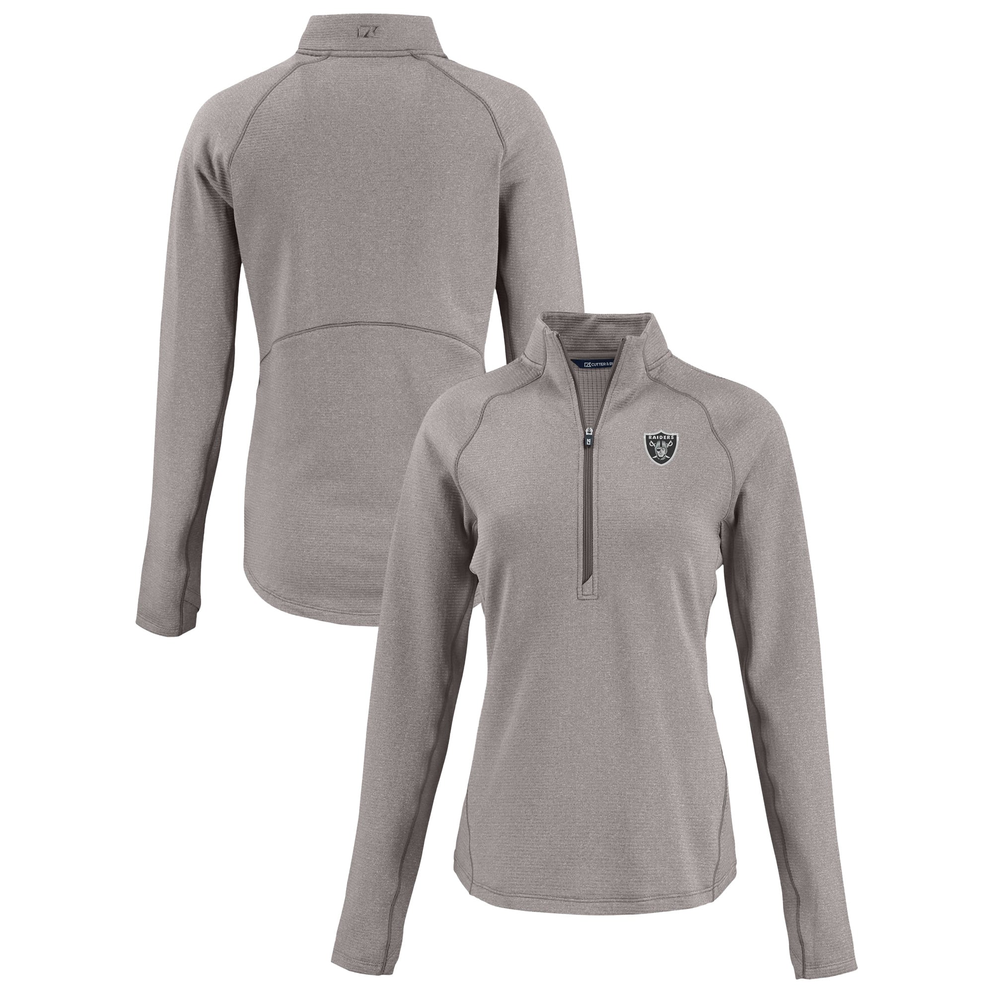 Women’s Cutter & Buck Heather Gray Las Vegas Raiders Peshastin Eco Fleece Recycled Tri-Blend Raglan Half-Zip Jacket Women’s Cutter & Buck Heather Gray Las Vegas Raiders Peshastin Eco Fleece Recycled Tri-Blend Raglan Half-Zip Jacket