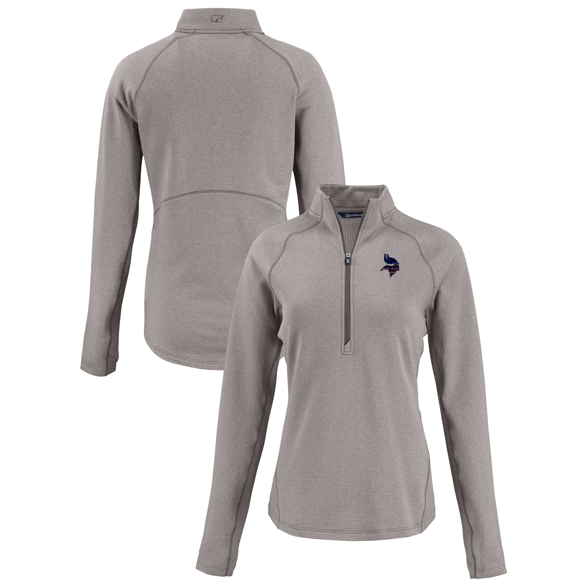 Women's Cutter & Buck Heather Gray Minnesota Vikings Americana Peshastin Eco Fleece Recycled Tri-Blend Raglan Half-Zip Jacket