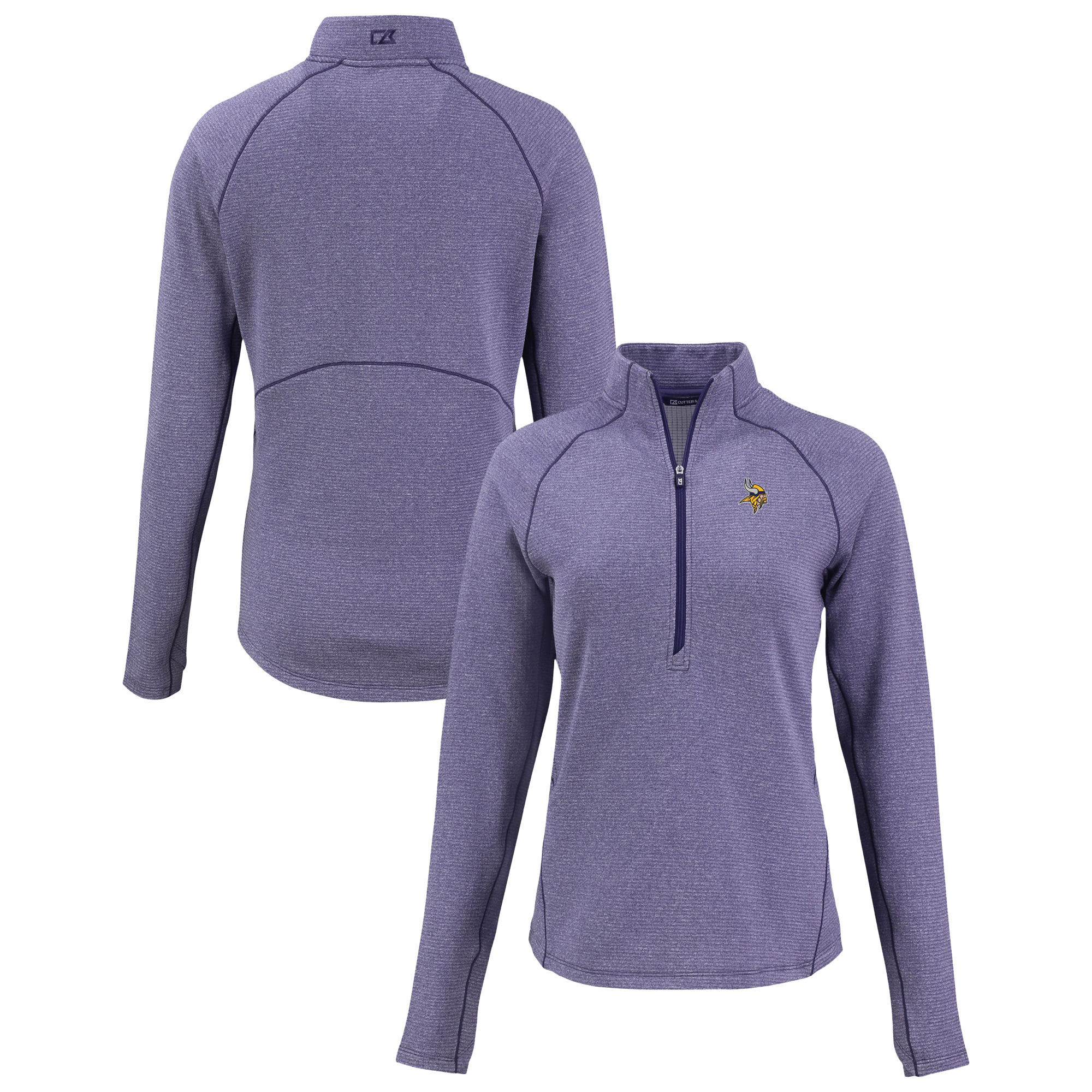 Women's Cutter & Buck Heather Purple Minnesota Vikings Peshastin Eco Fleece Recycled Tri-Blend Raglan Half-Zip Jacket