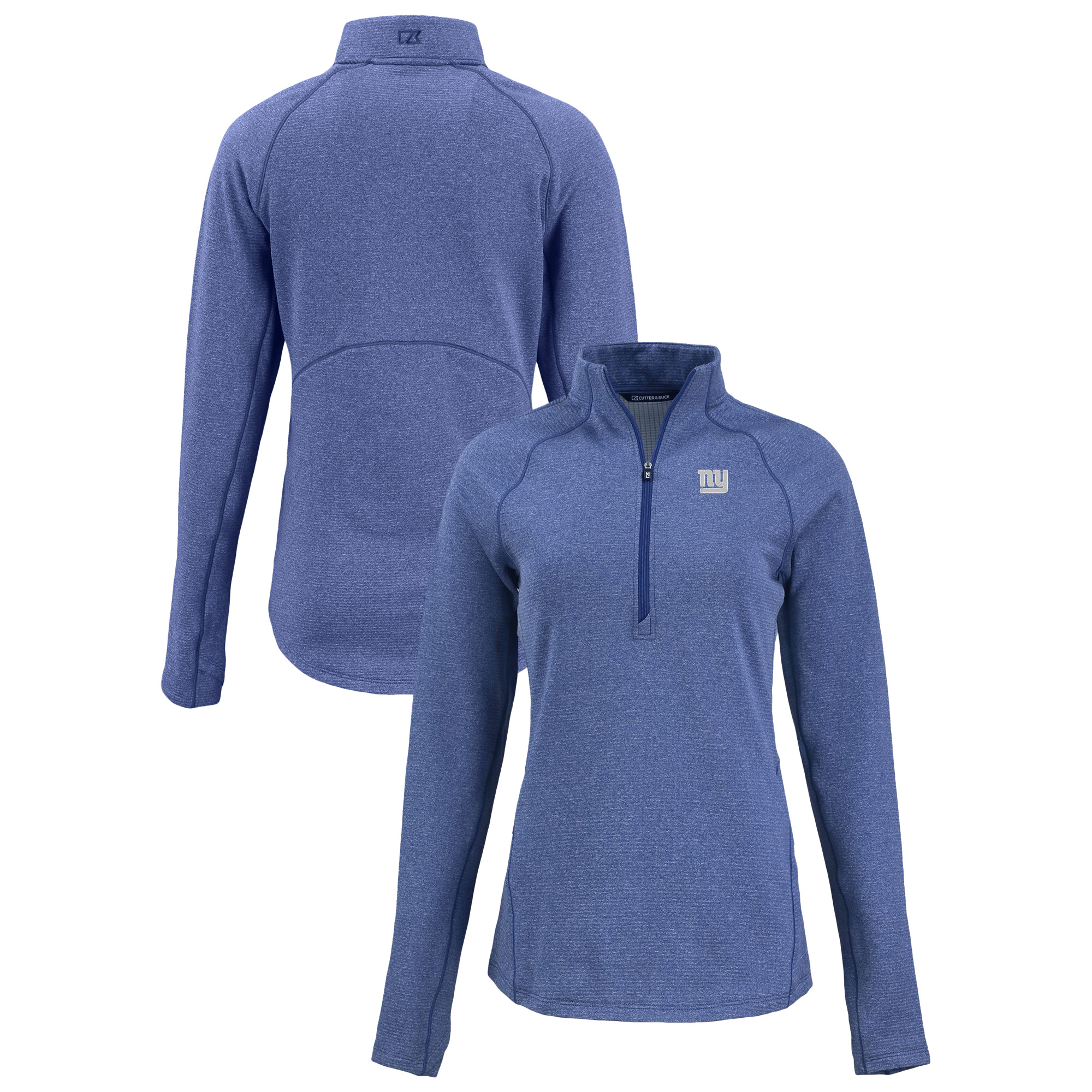 Women's Cutter & Buck Heather Royal New York Giants Peshastin Eco Fleece Recycled Tri-Blend Raglan Half-Zip Jacket