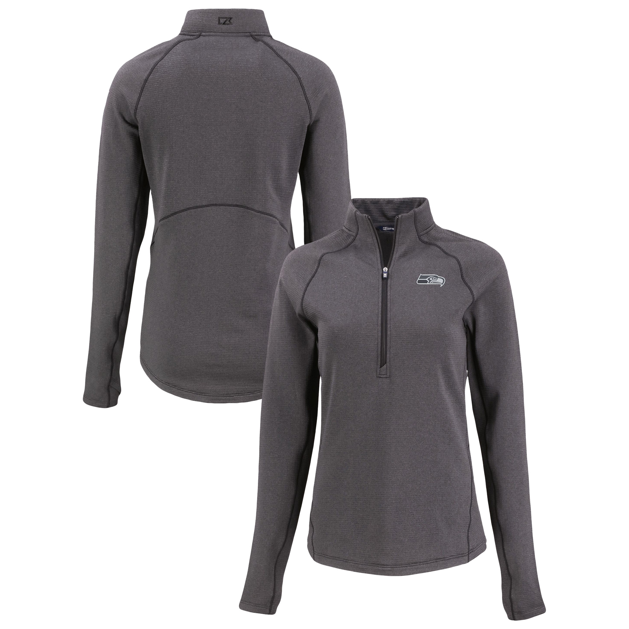 Women's Cutter & Buck Heather Black Seattle Seahawks Peshastin Eco Fleece Recycled Tri-Blend Raglan Half-Zip Jacket