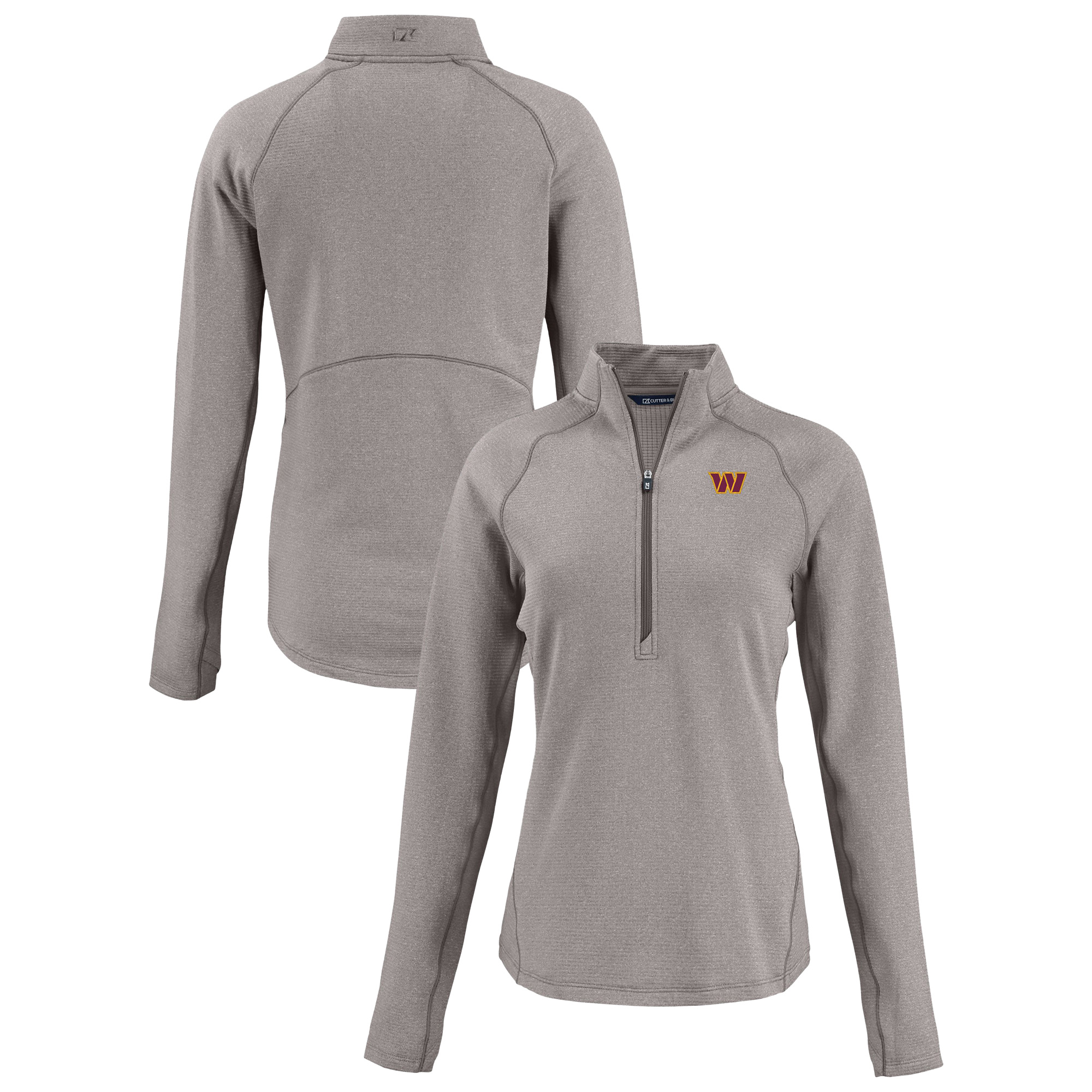 Women's Cutter & Buck Heather Gray Washington Commanders Peshastin Eco Fleece Recycled Tri-Blend Raglan Half-Zip Jacket
