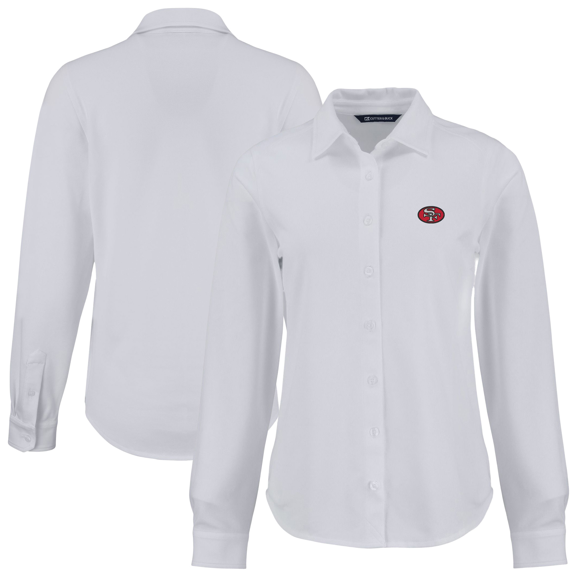 Women's Cutter & Buck White San Francisco 49ers Advantage Eco Soft Pique Tri-Blend Long Sleeve Button-Up Shirt
