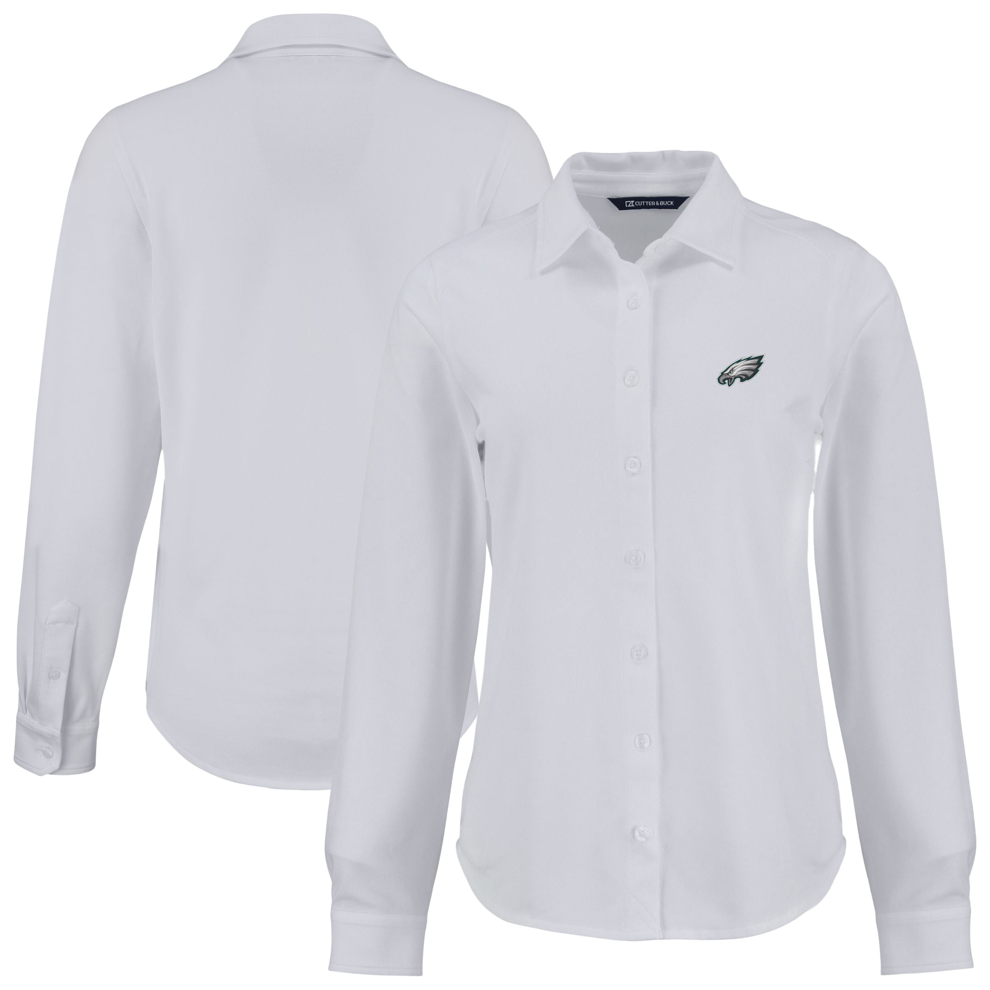 Women's Cutter & Buck White Philadelphia Eagles Advantage Eco Soft Pique Tri-Blend Long Sleeve Button-Up Shirt