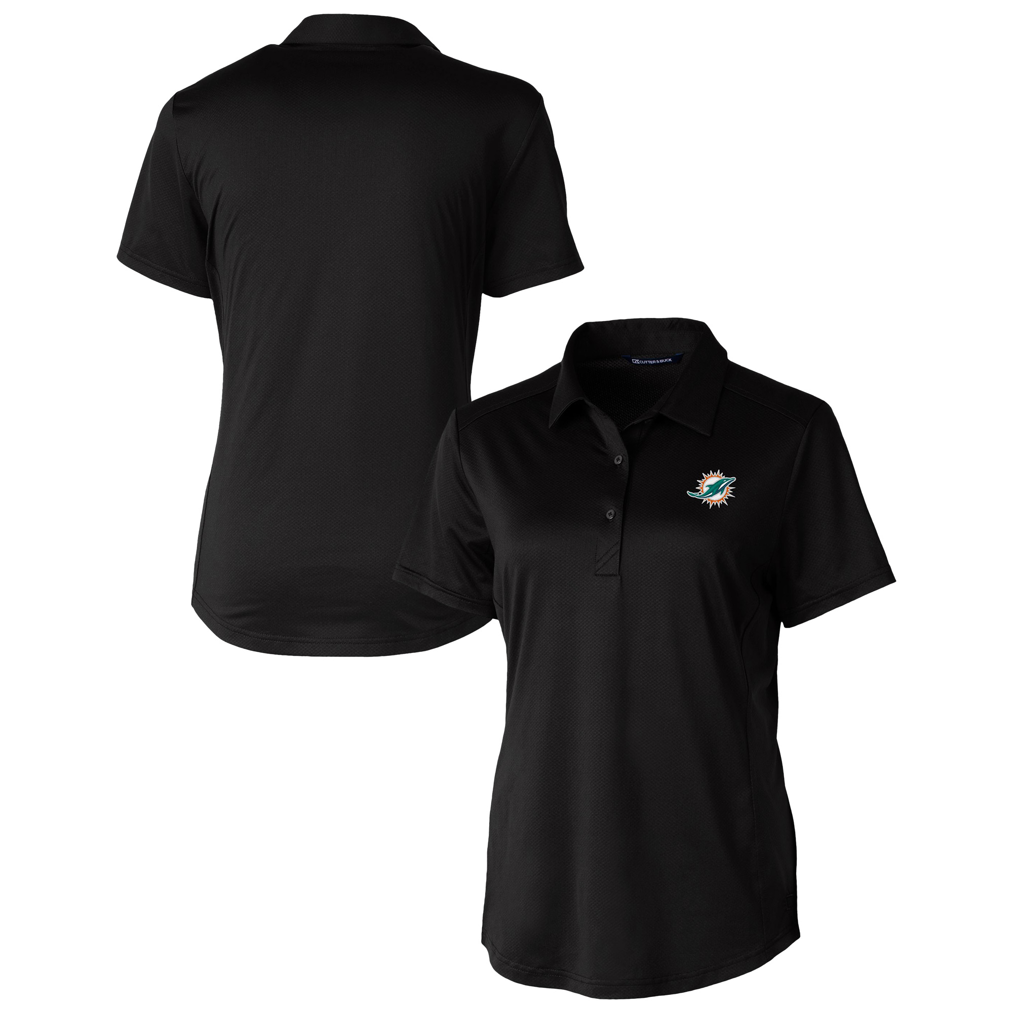Women's Cutter & Buck Black Miami Dolphins Prospect Eco Textured Stretch Recycled Polo