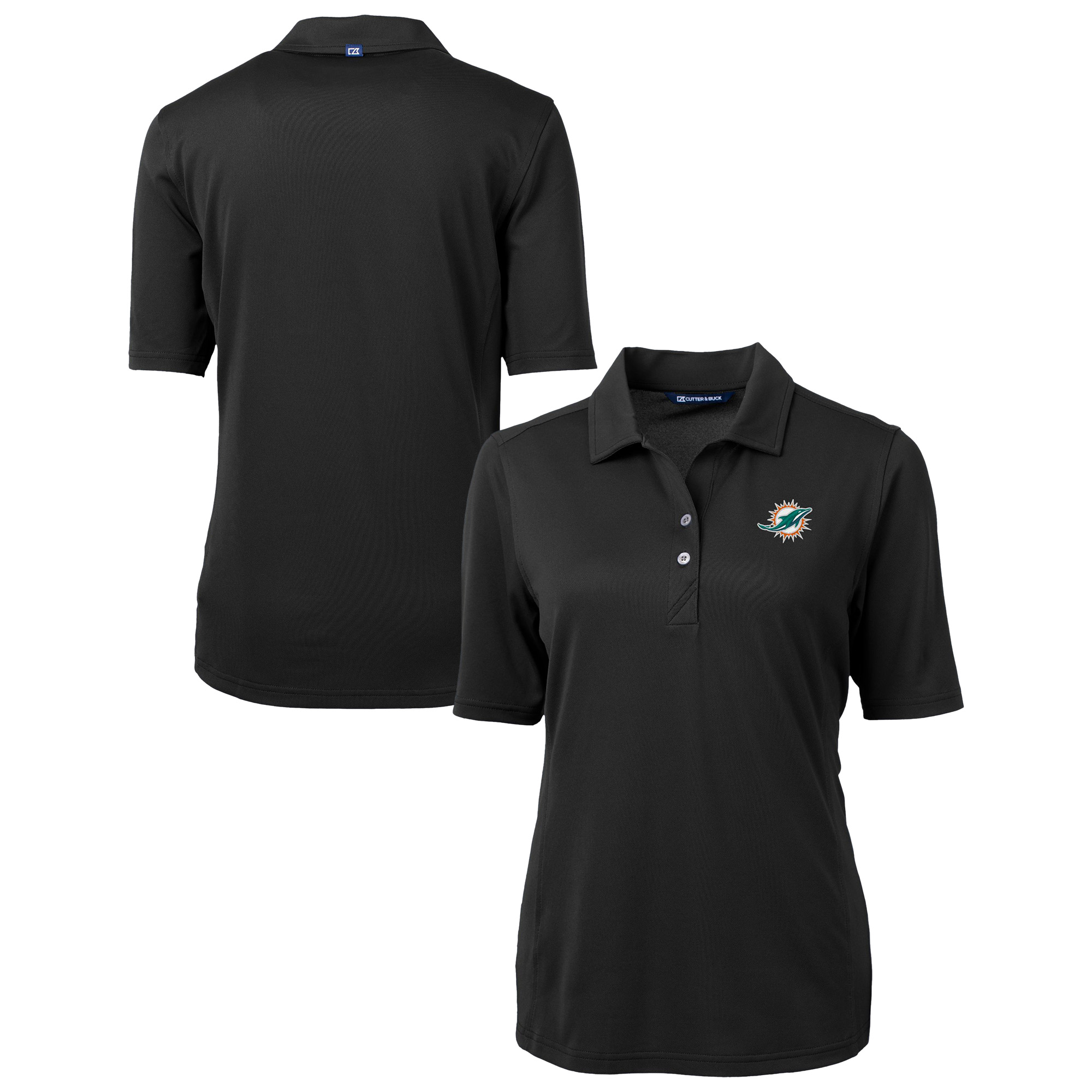 Women's Cutter & Buck Black Miami Dolphins Virtue Eco Pique Recycled DryTec Polo