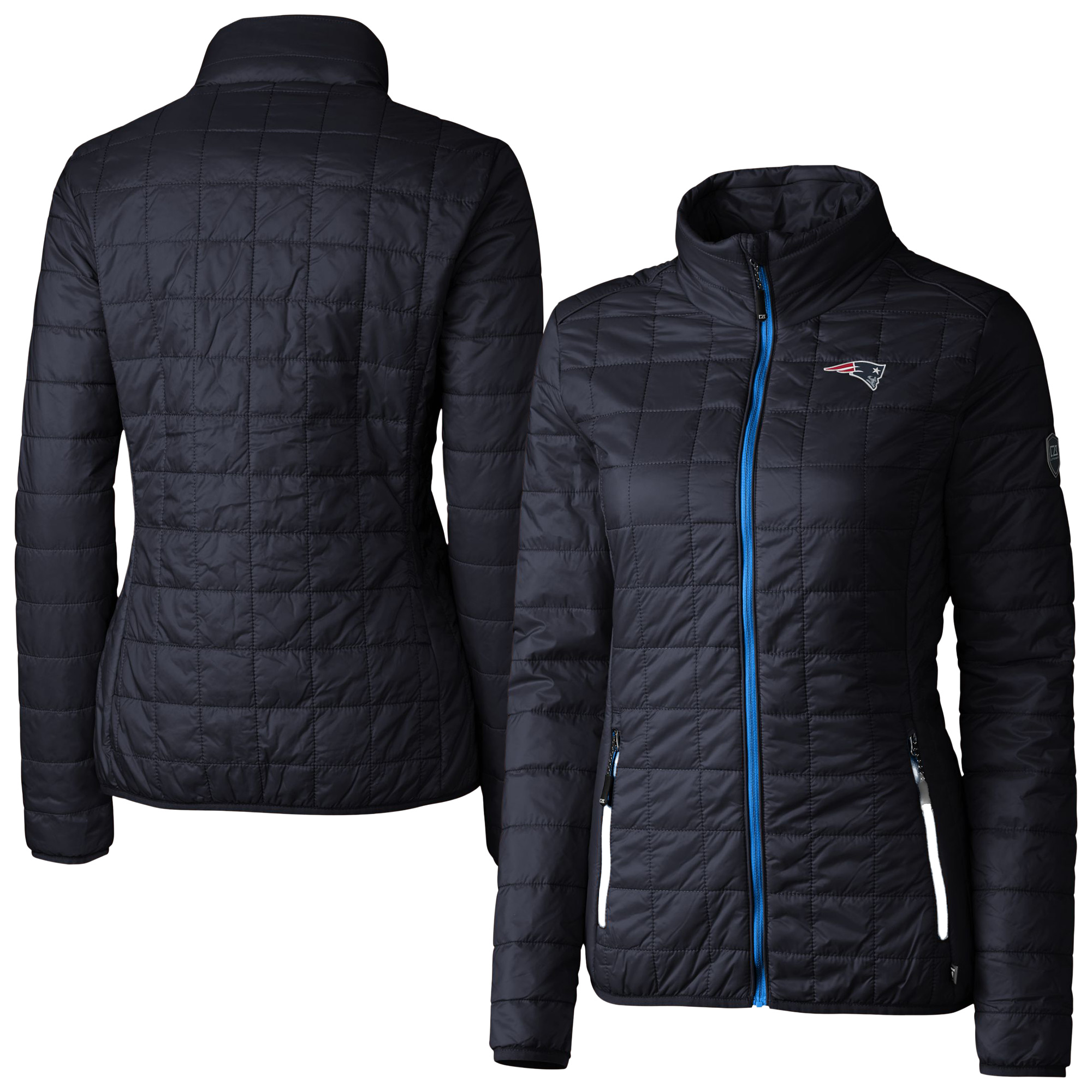 Women's Cutter & Buck Navy New England Patriots Rainier PrimaLoft Eco Insulated Full-Zip Puffer Jacket