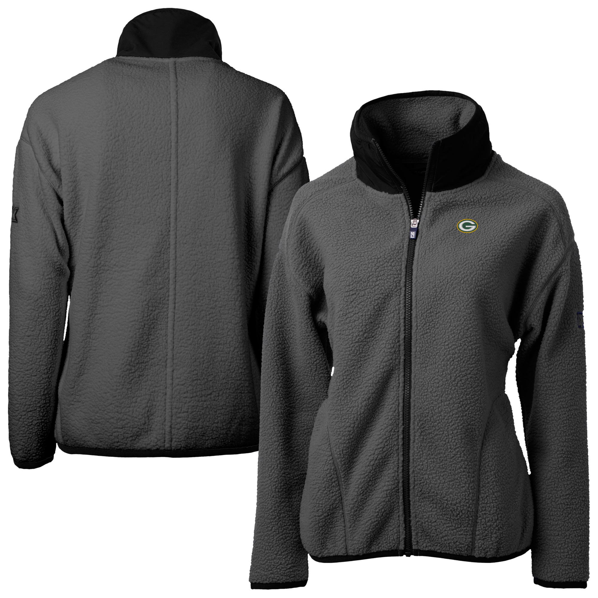 Women's Cutter & Buck Charcoal Green Bay Packers Cascade Eco Sherpa Fleece Full-Zip Jacket