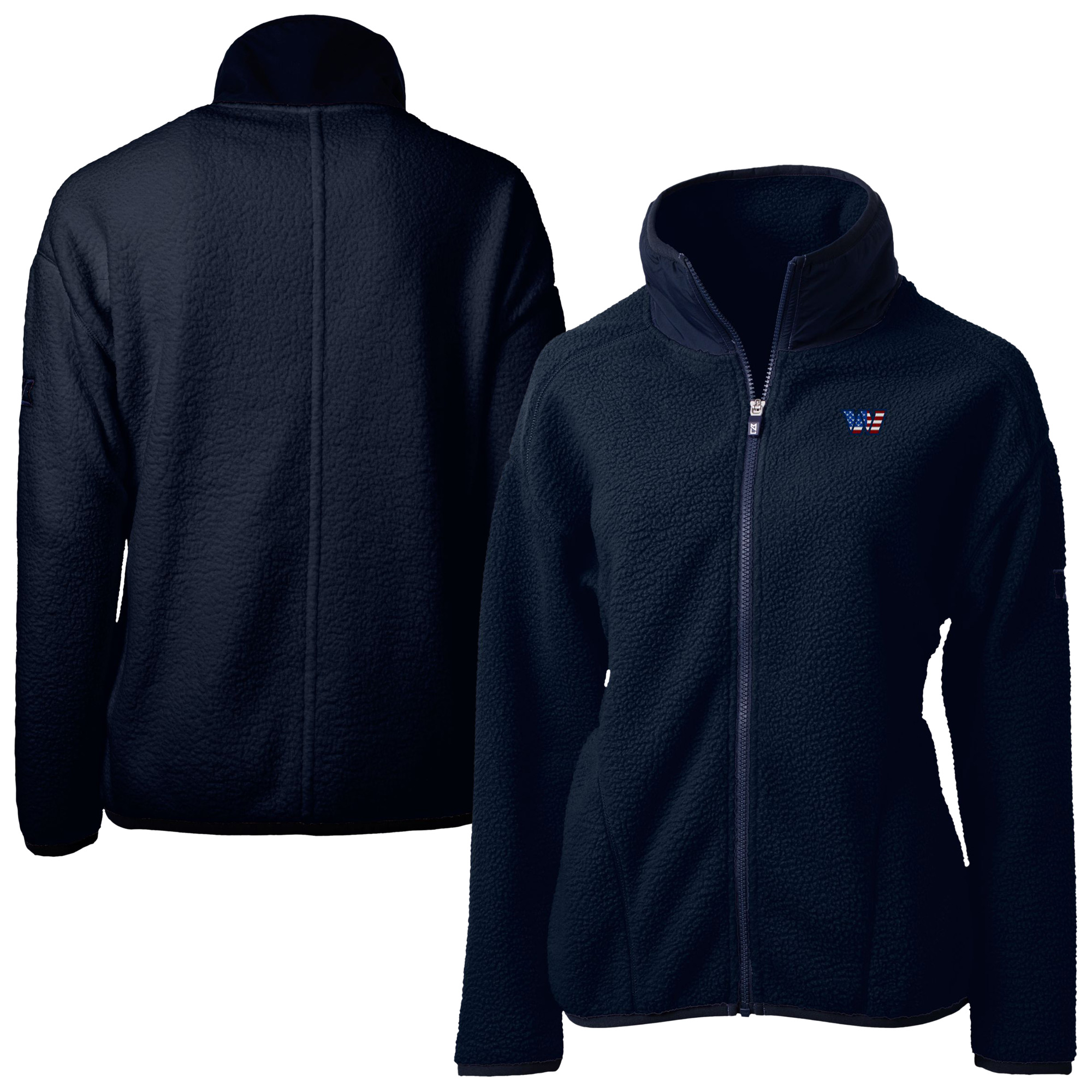 Women's Cutter & Buck Navy Washington Commanders Americana Cascade Eco Sherpa Fleece Full-Zip Jacket