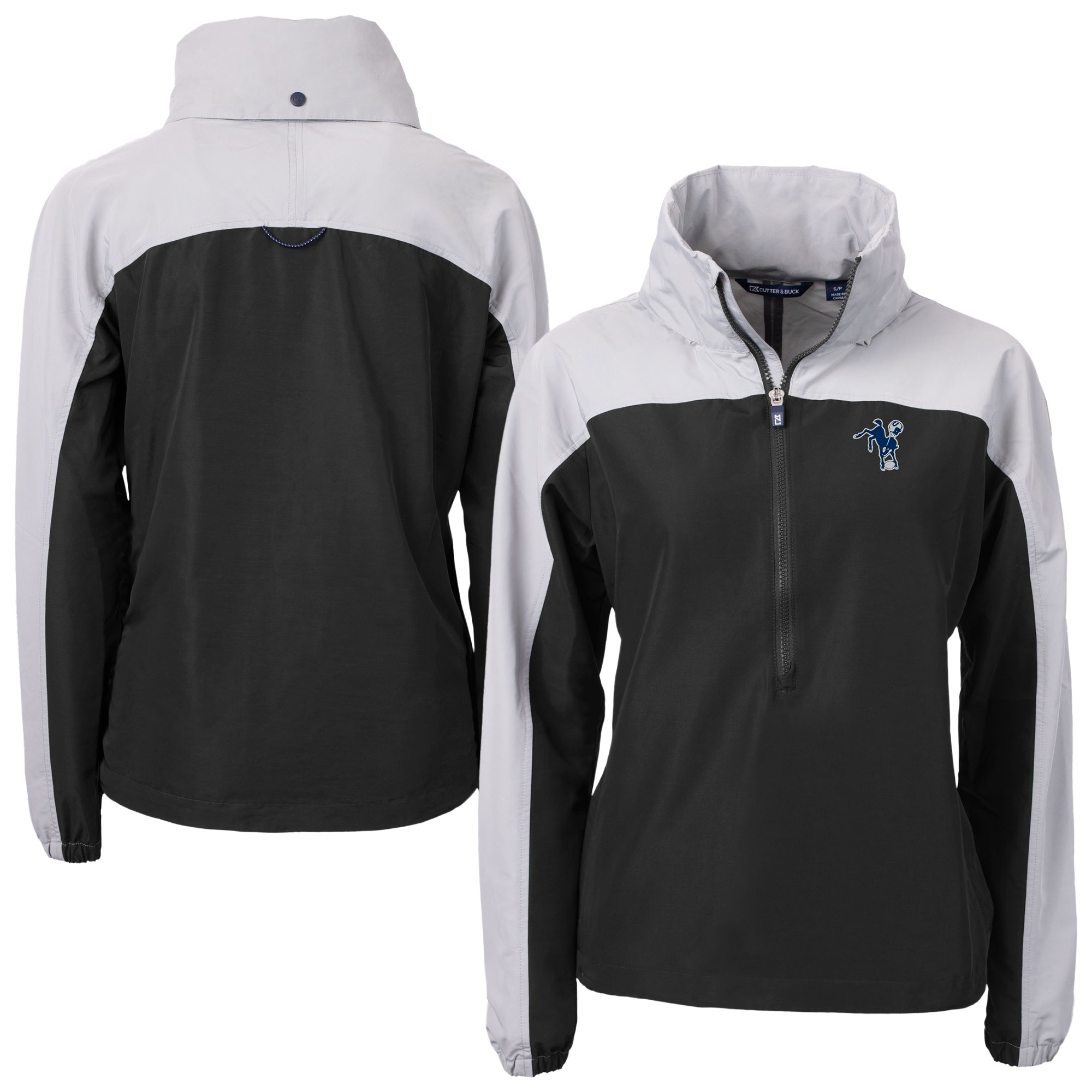 Women's Cutter & Buck Black Indianapolis Colts Charter Eco Recycled Half-Zip Hooded Anorak Jacket