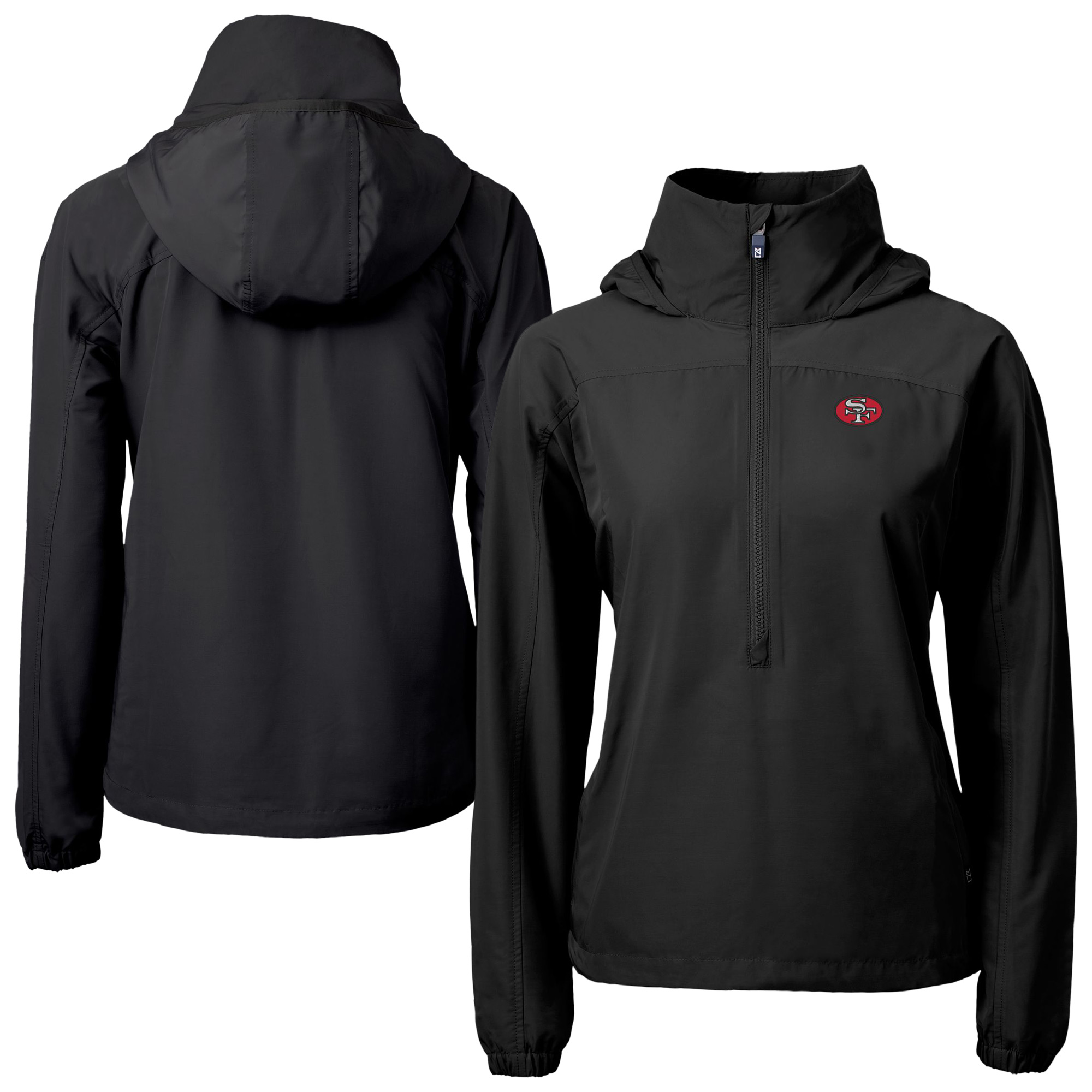 Women's Cutter & Buck Black San Francisco 49ers Charter Eco Recycled Half-Zip Hooded Anorak Jacket