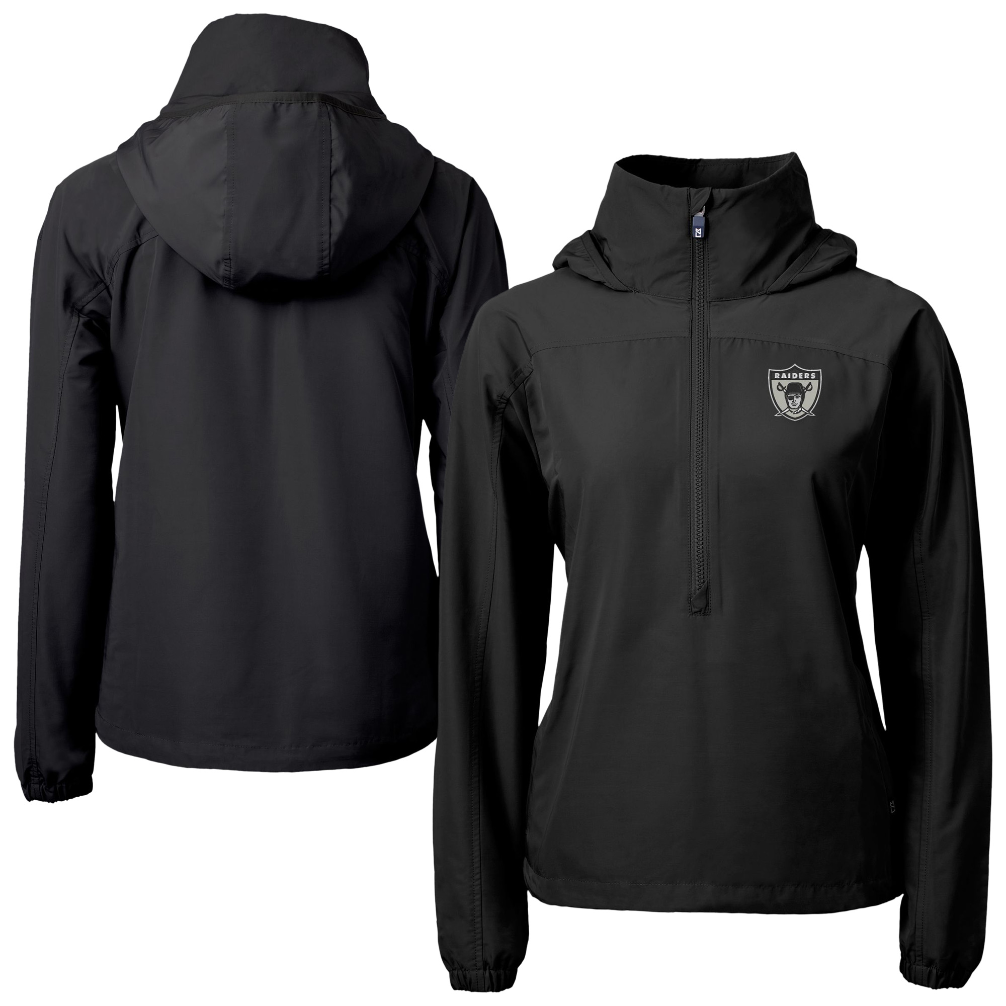Women's Cutter & Buck Black Las Vegas Raiders Charter Eco Recycled Half-Zip Hooded Anorak Jacket